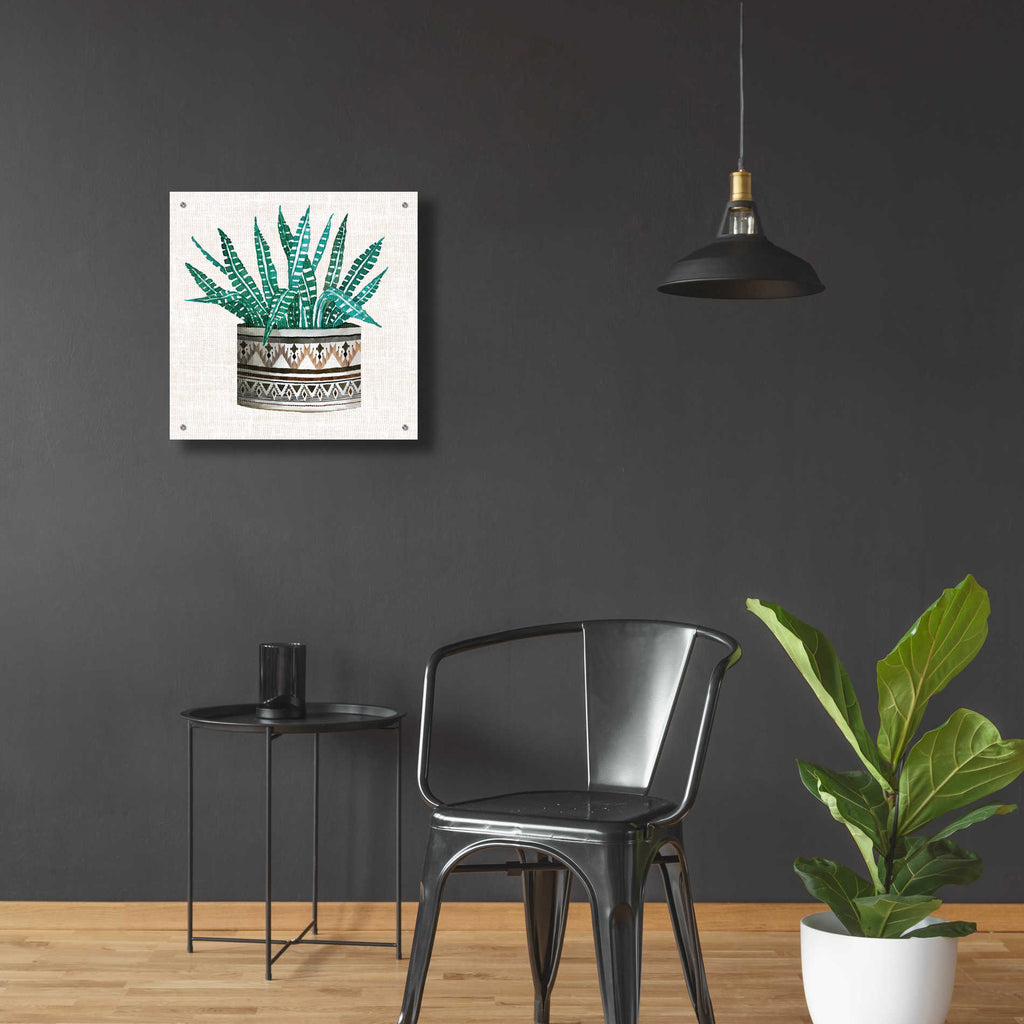 Epic Art 'Cactus Mud Cloth Vase III' by Cindy Jacobs, Acrylic Glass Wall Art,24x24
