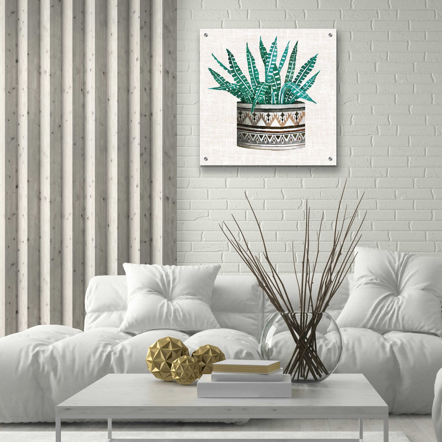 Epic Art 'Cactus Mud Cloth Vase III' by Cindy Jacobs, Acrylic Glass Wall Art,24x24