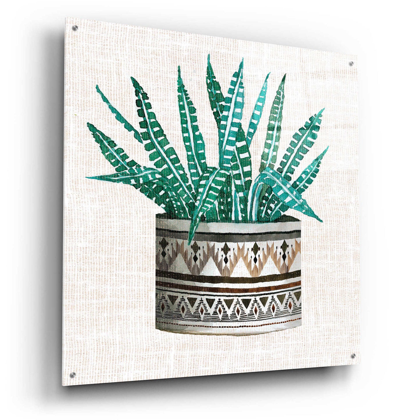 Epic Art 'Cactus Mud Cloth Vase III' by Cindy Jacobs, Acrylic Glass Wall Art,36x36