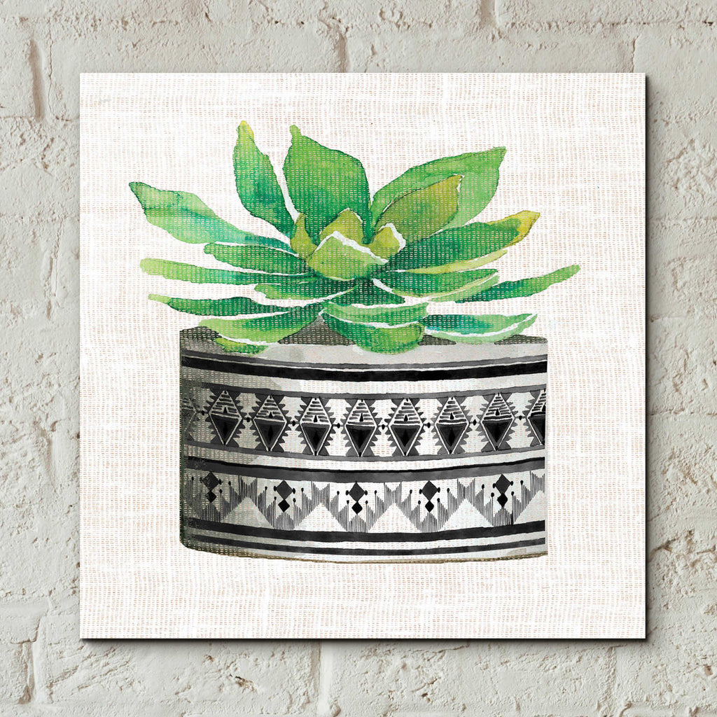 Epic Art 'Cactus Mud Cloth Vase IV' by Cindy Jacobs, Acrylic Glass Wall Art,12x12