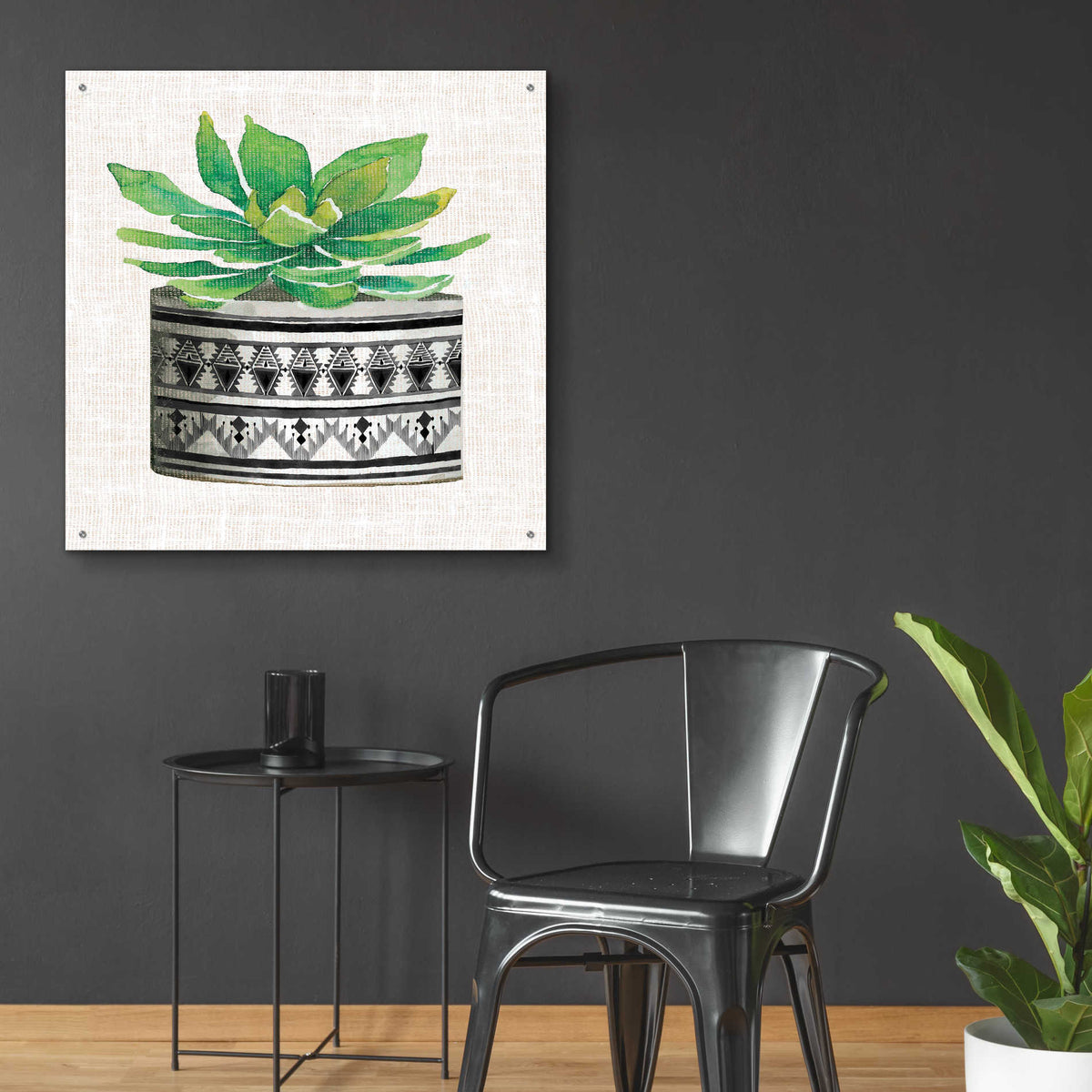 Epic Art 'Cactus Mud Cloth Vase IV' by Cindy Jacobs, Acrylic Glass Wall Art,36x36