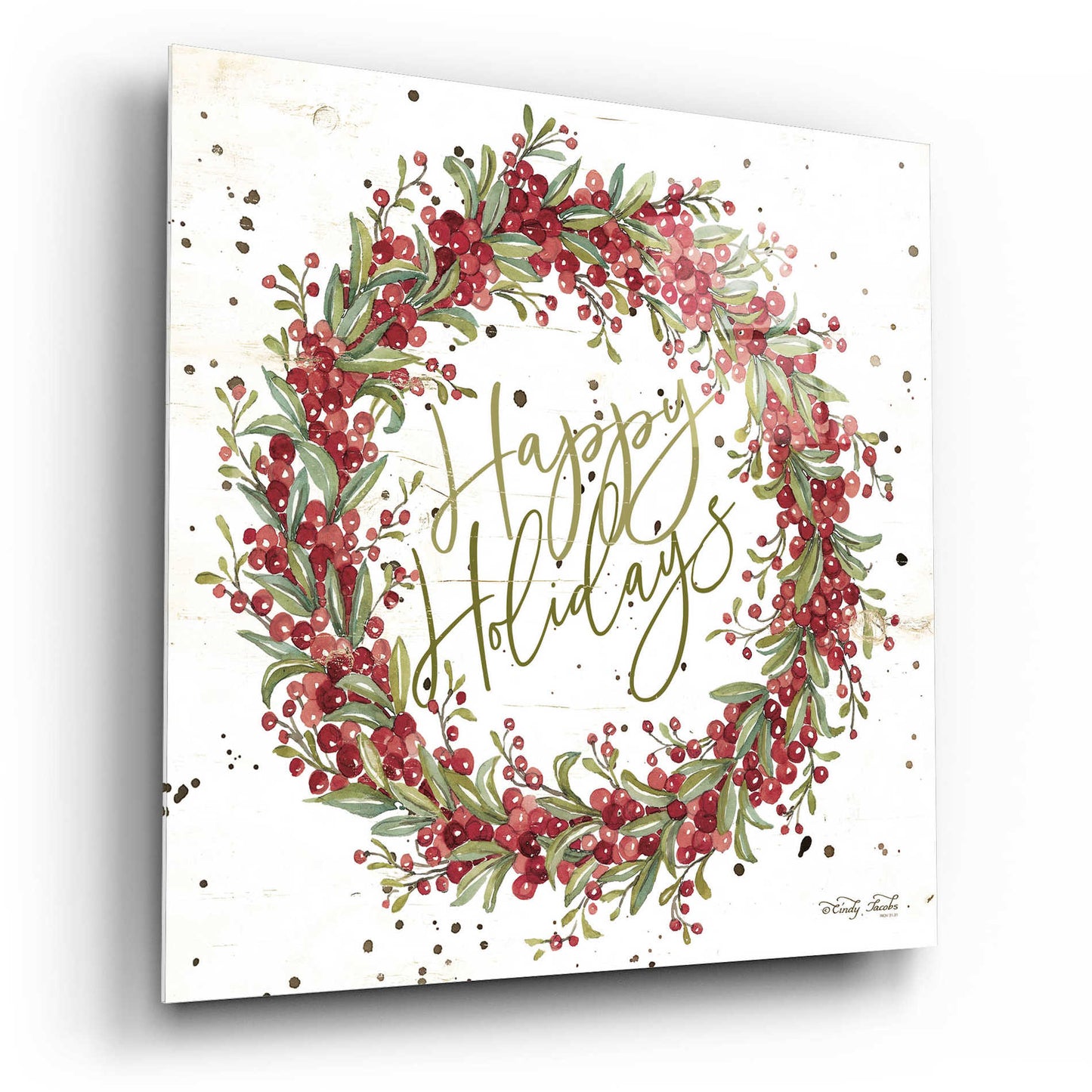 Epic Art 'Happy Holidays Berry Wreath' by Cindy Jacobs, Acrylic Glass Wall Art,12x12