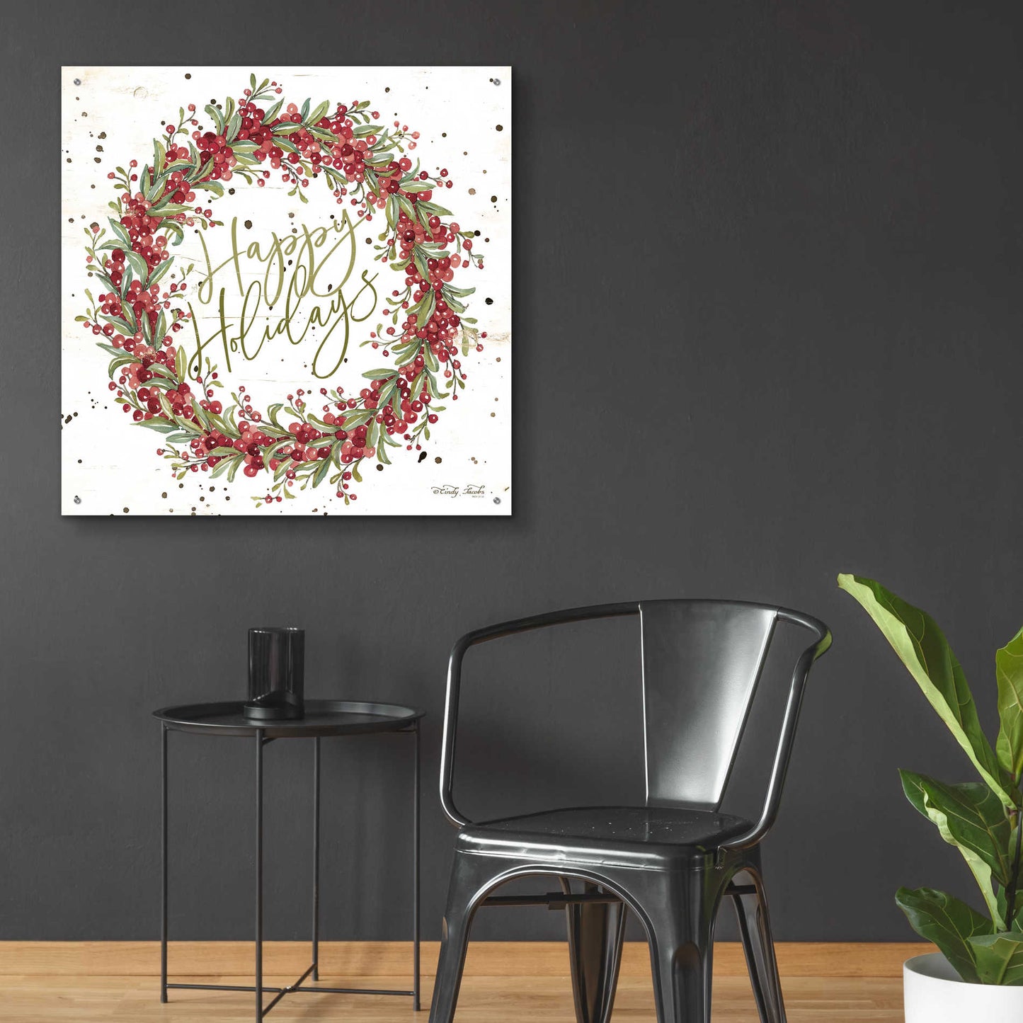 Epic Art 'Happy Holidays Berry Wreath' by Cindy Jacobs, Acrylic Glass Wall Art,36x36