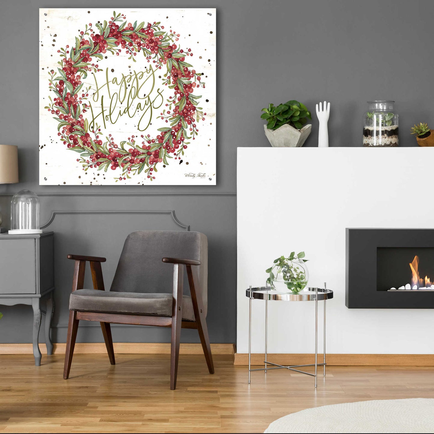 Epic Art 'Happy Holidays Berry Wreath' by Cindy Jacobs, Acrylic Glass Wall Art,36x36