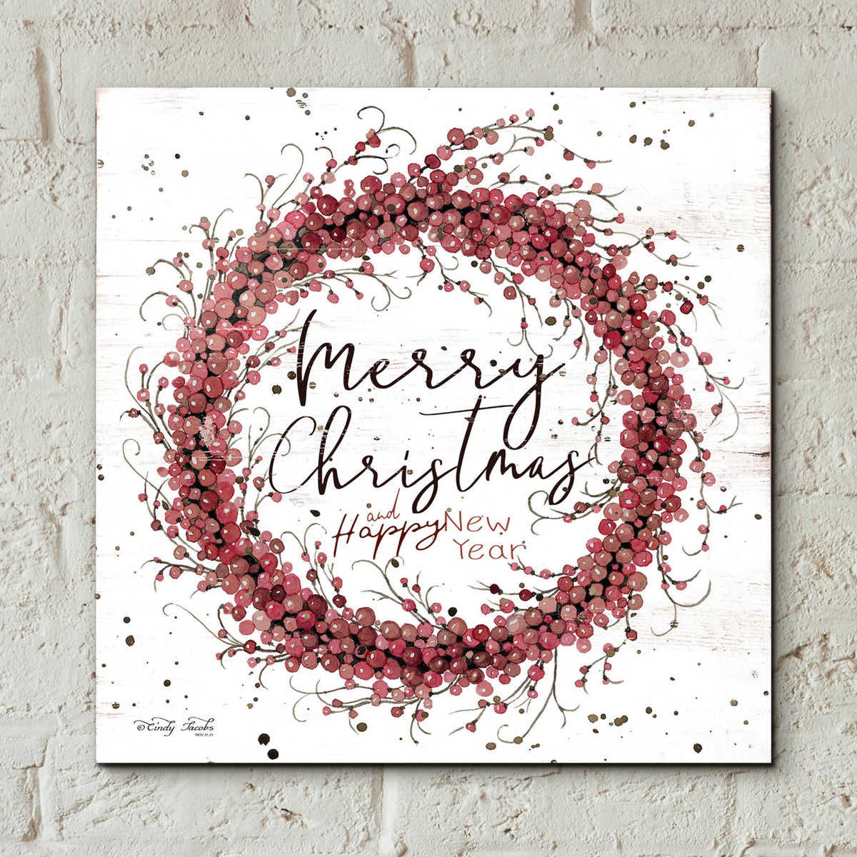 Epic Art 'Merry Christmas Berry Wreath' by Cindy Jacobs, Acrylic Glass Wall Art,12x12