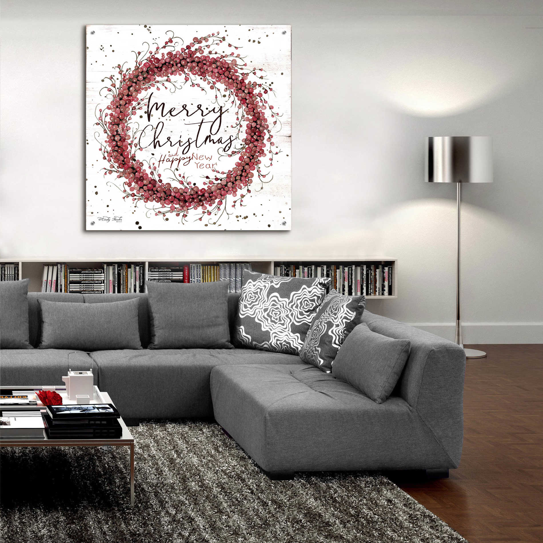 Epic Art 'Merry Christmas Berry Wreath' by Cindy Jacobs, Acrylic Glass Wall Art,36x36