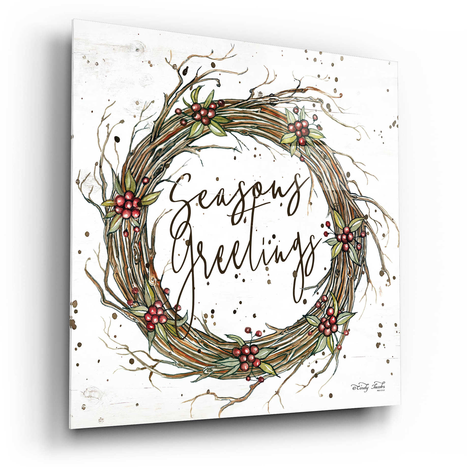 Epic Art 'Seasons Greetings Wreath II' by Cindy Jacobs, Acrylic Glass Wall Art,12x12