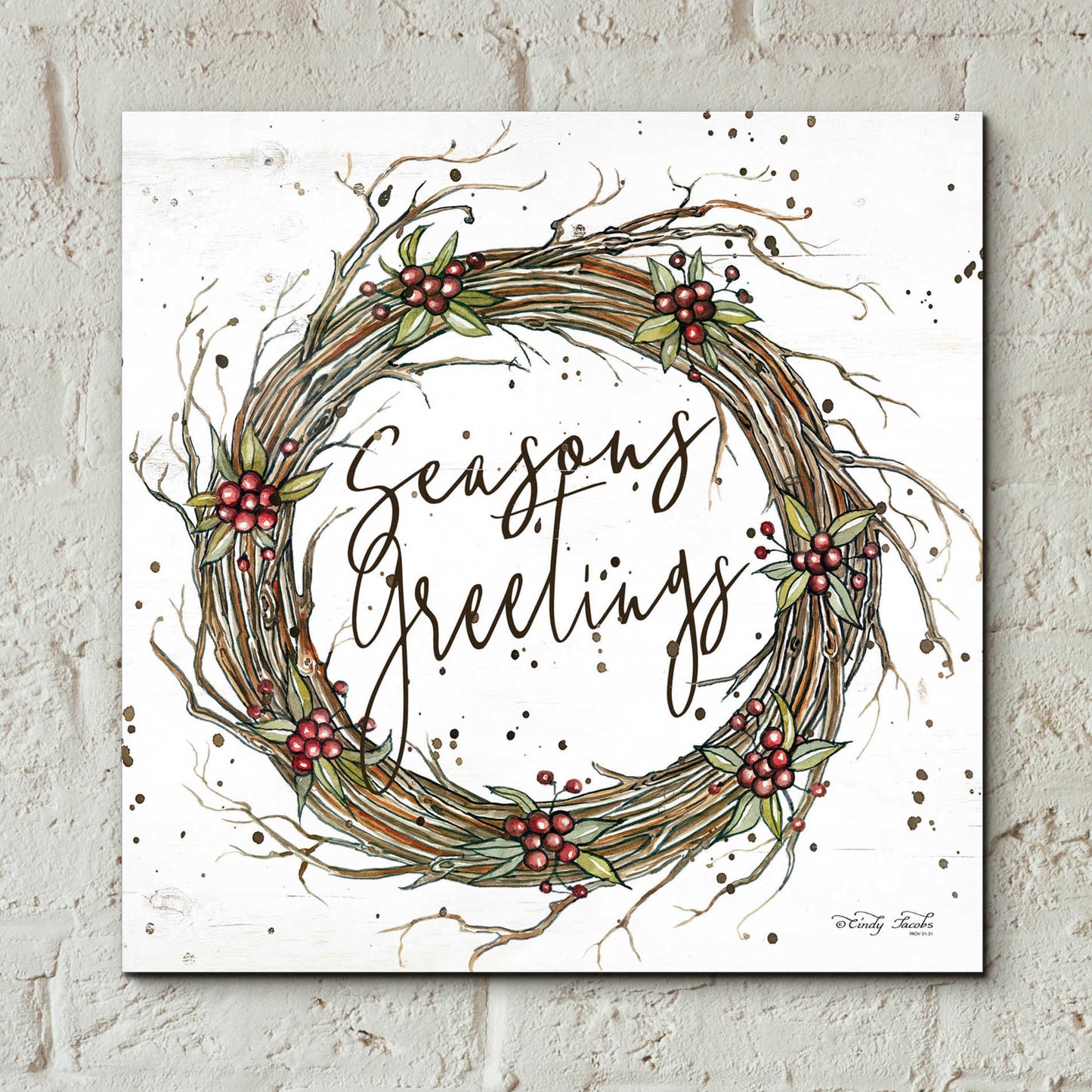 Epic Art 'Seasons Greetings Wreath II' by Cindy Jacobs, Acrylic Glass Wall Art,12x12