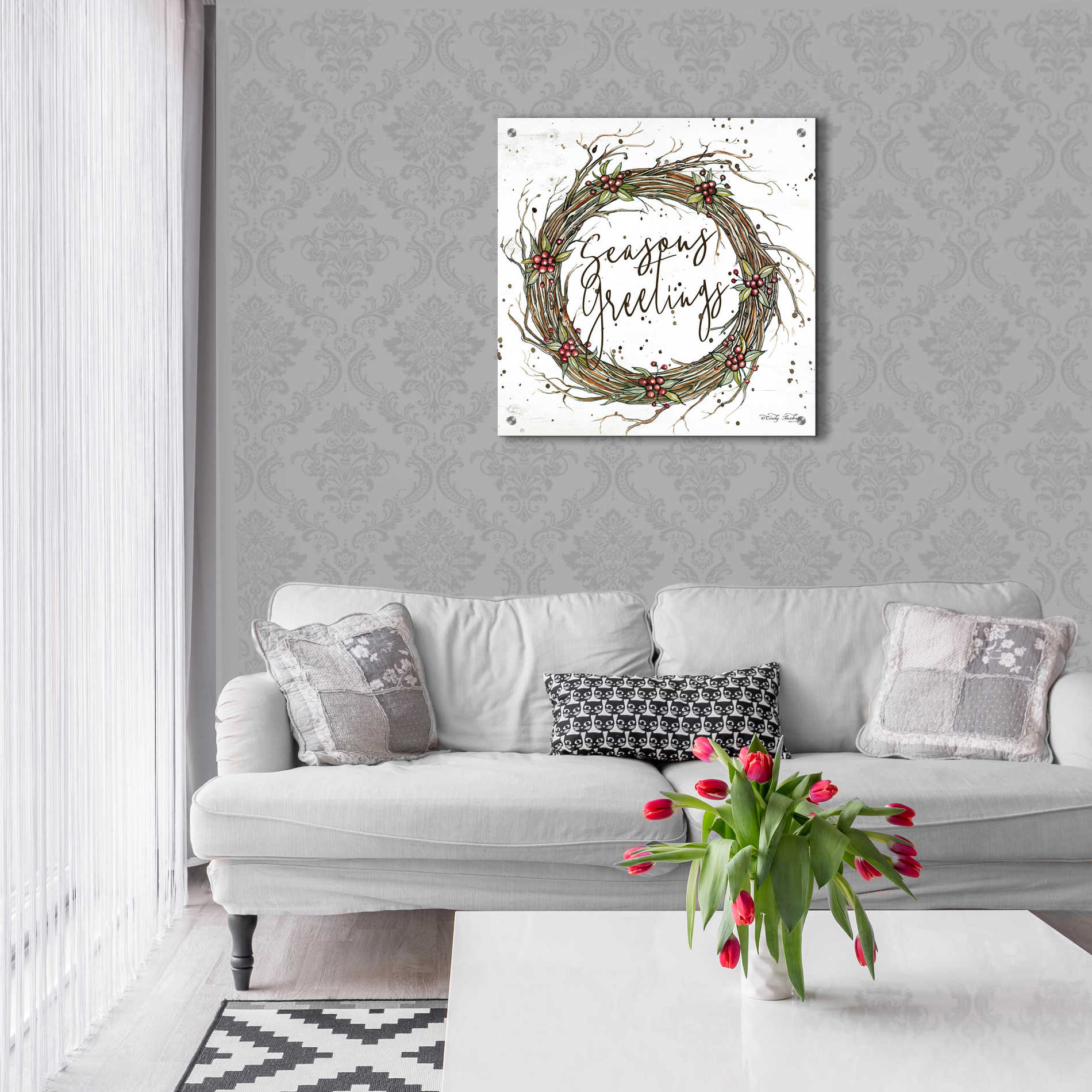 Epic Art 'Seasons Greetings Wreath II' by Cindy Jacobs, Acrylic Glass Wall Art,24x24