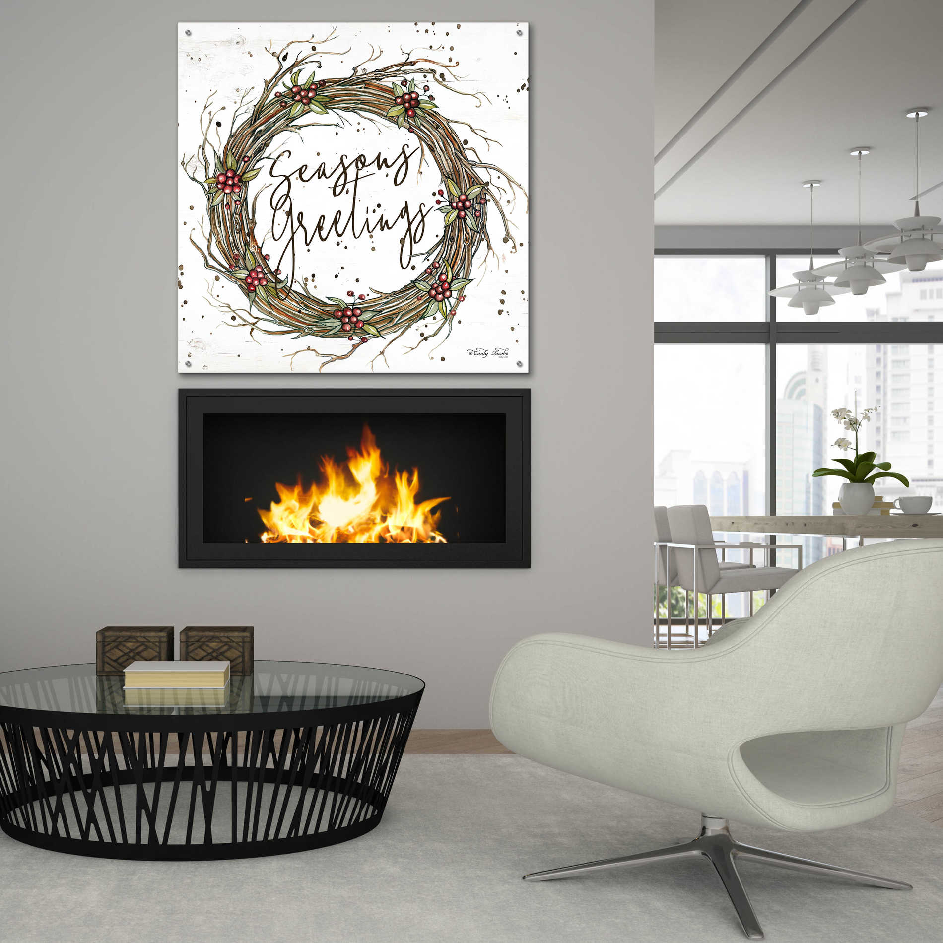 Epic Art 'Seasons Greetings Wreath II' by Cindy Jacobs, Acrylic Glass Wall Art,36x36