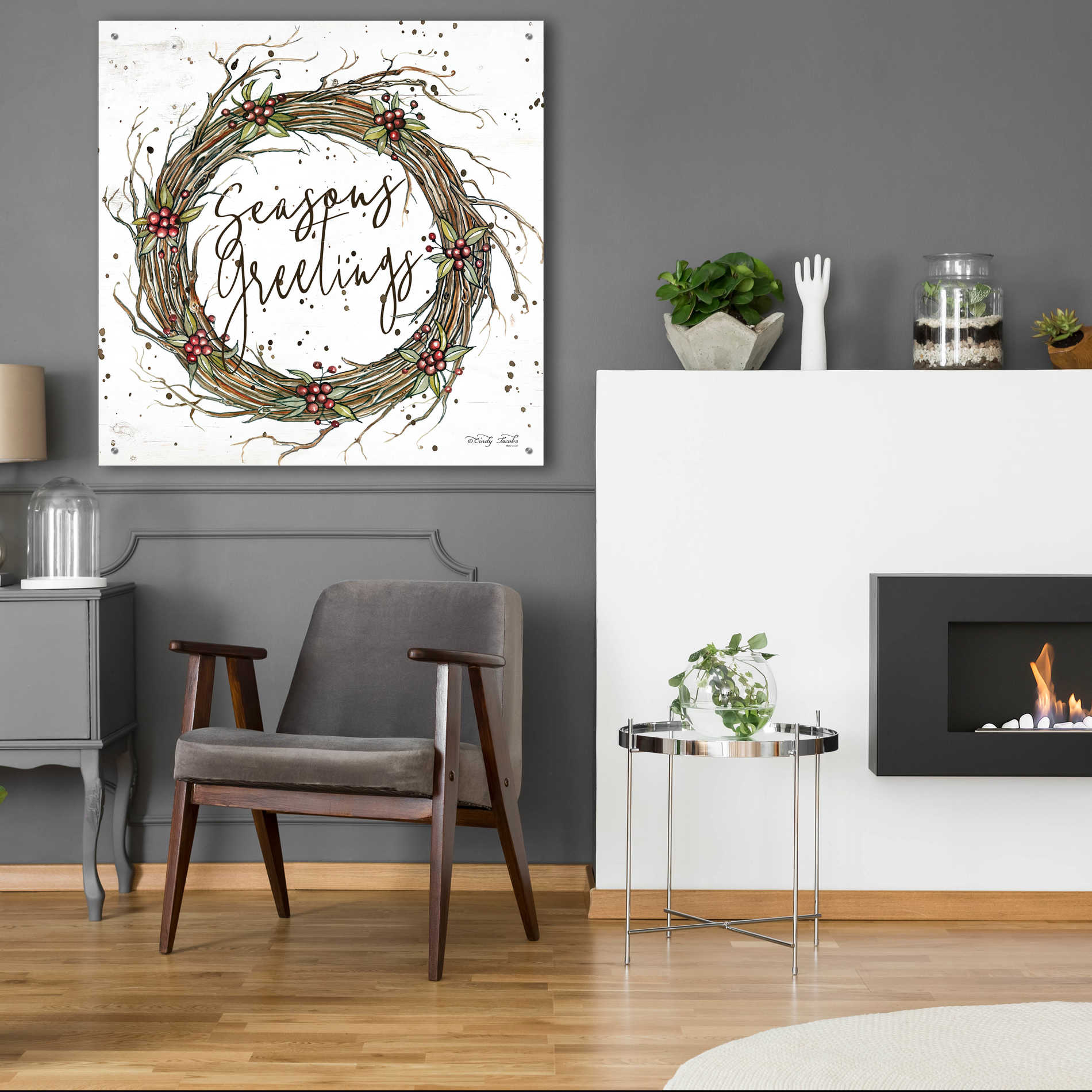 Epic Art 'Seasons Greetings Wreath II' by Cindy Jacobs, Acrylic Glass Wall Art,36x36