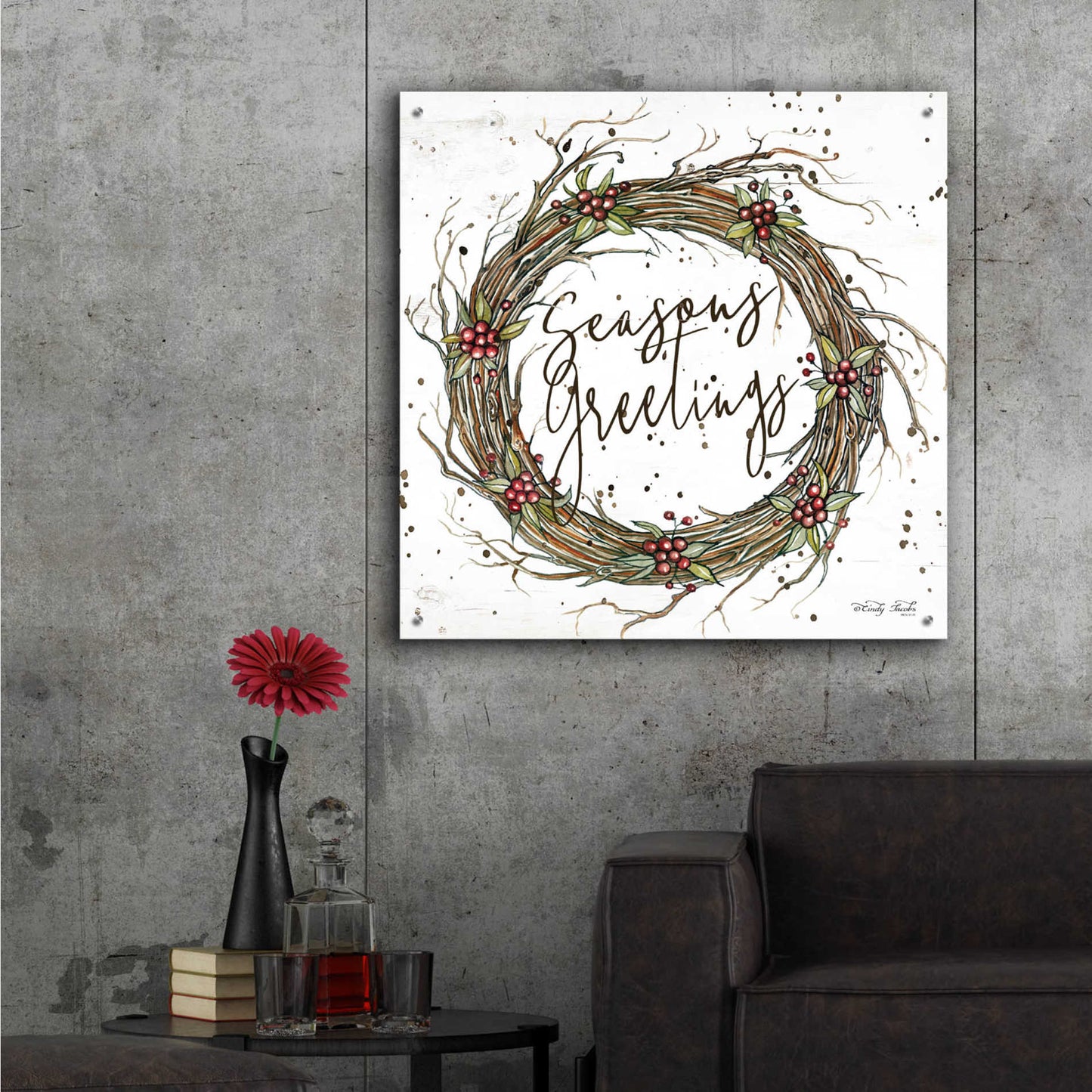 Epic Art 'Seasons Greetings Wreath II' by Cindy Jacobs, Acrylic Glass Wall Art,36x36