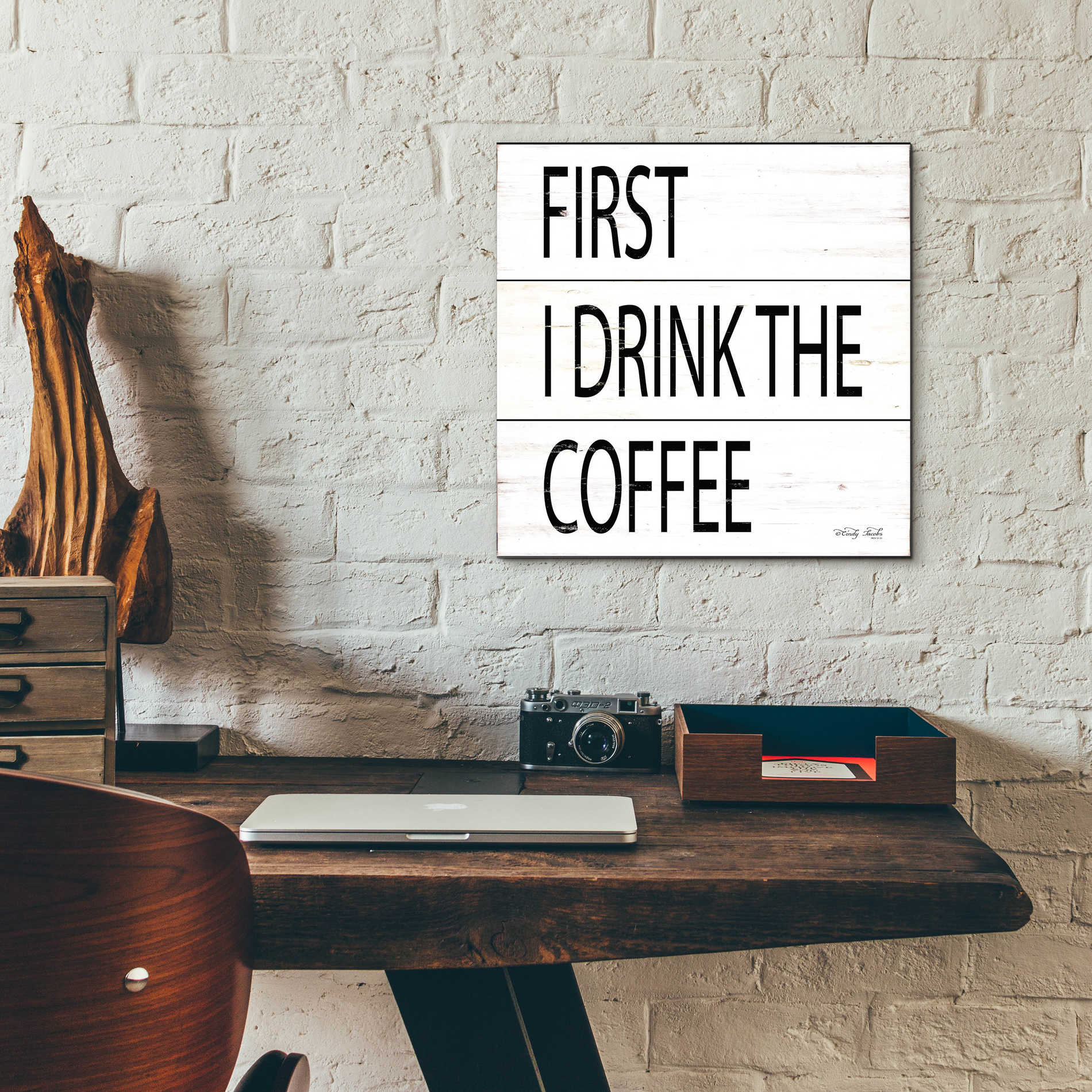 Epic Art 'First I Drink the Coffee' by Cindy Jacobs, Acrylic Glass Wall Art,12x12