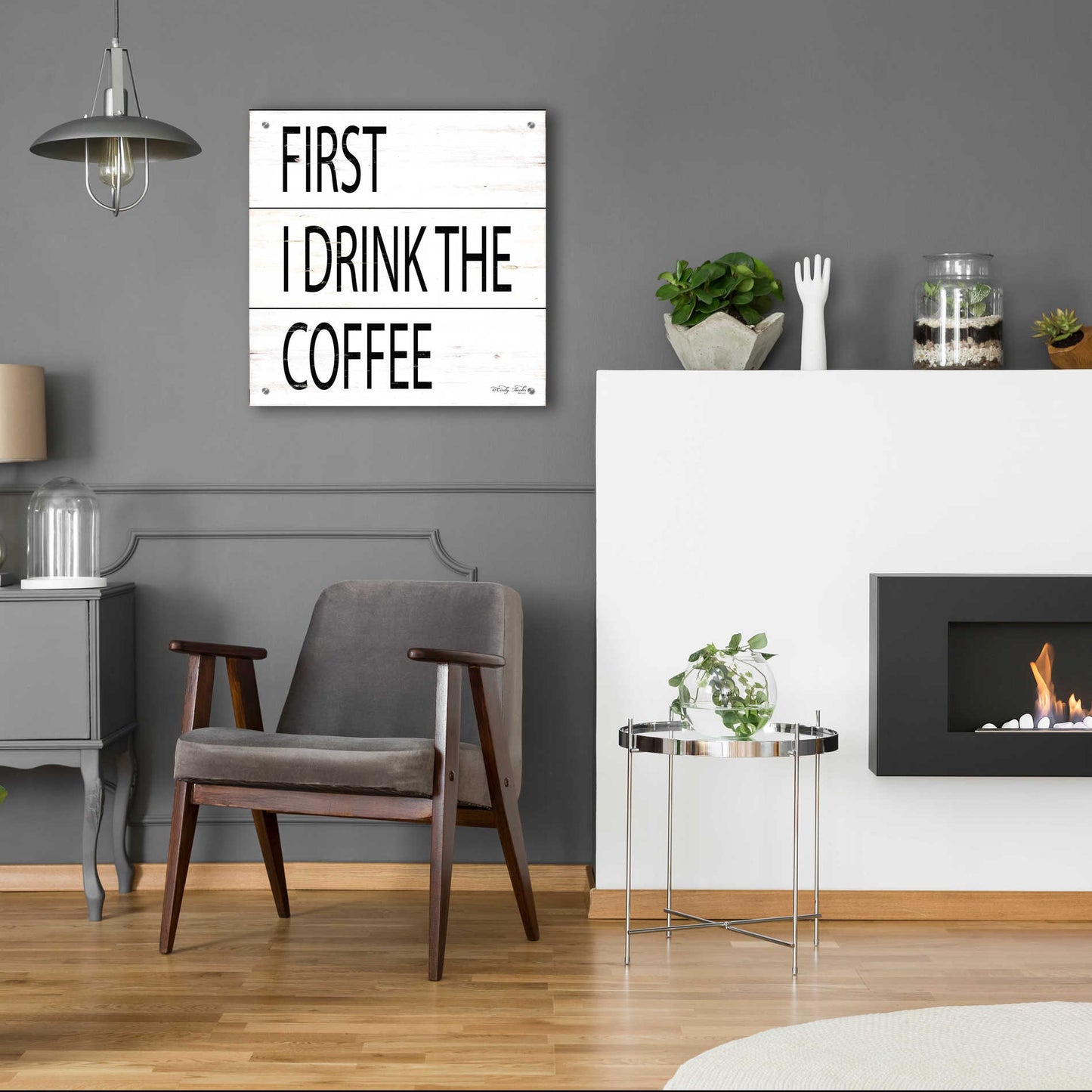 Epic Art 'First I Drink the Coffee' by Cindy Jacobs, Acrylic Glass Wall Art,24x24