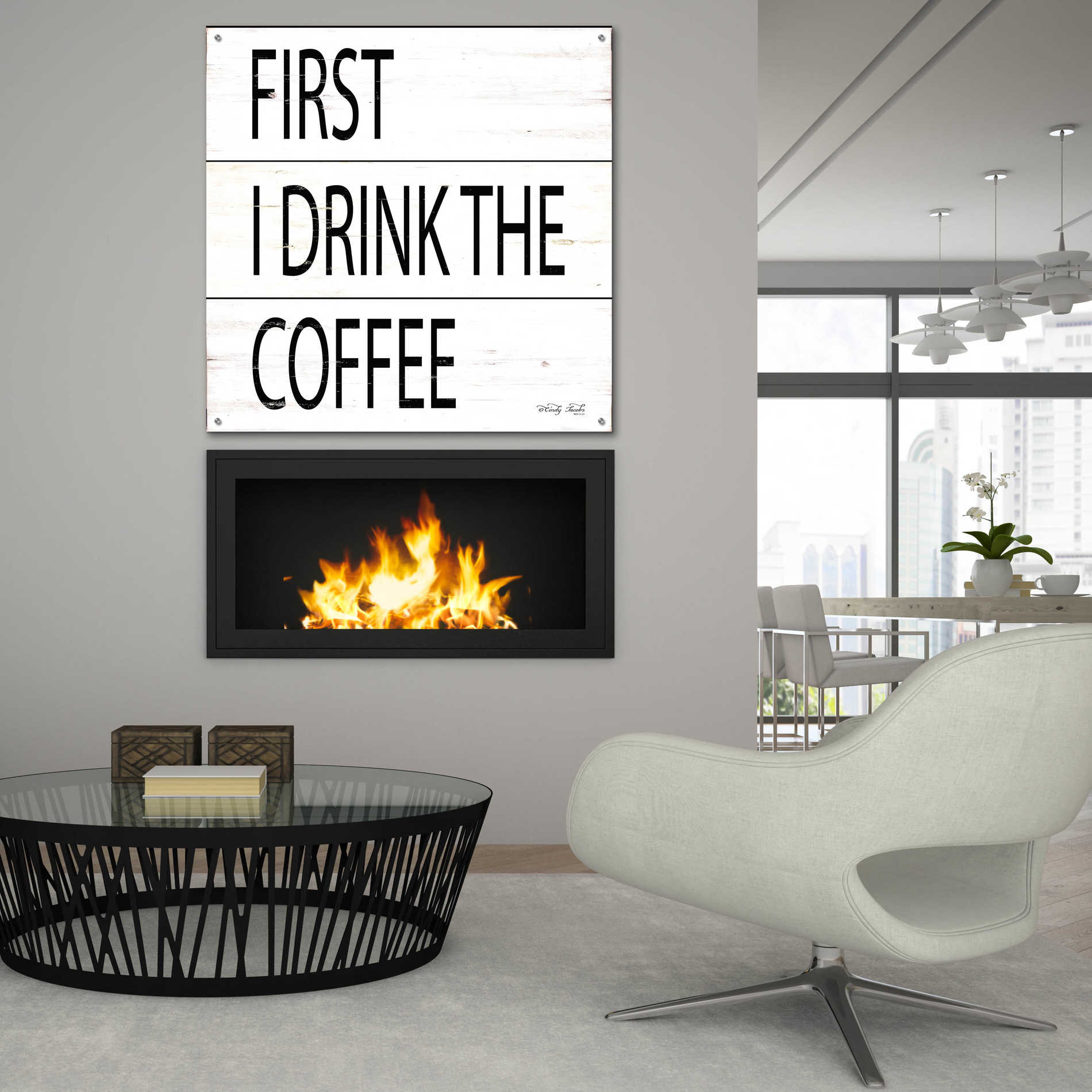 Epic Art 'First I Drink the Coffee' by Cindy Jacobs, Acrylic Glass Wall Art,36x36