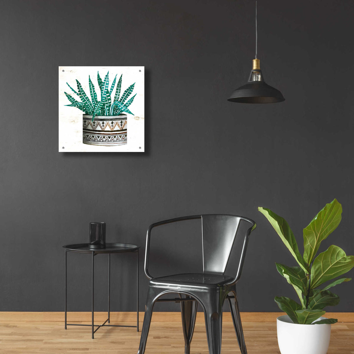 Epic Art 'Mud Cloth Succulent II' by Cindy Jacobs, Acrylic Glass Wall Art,24x24