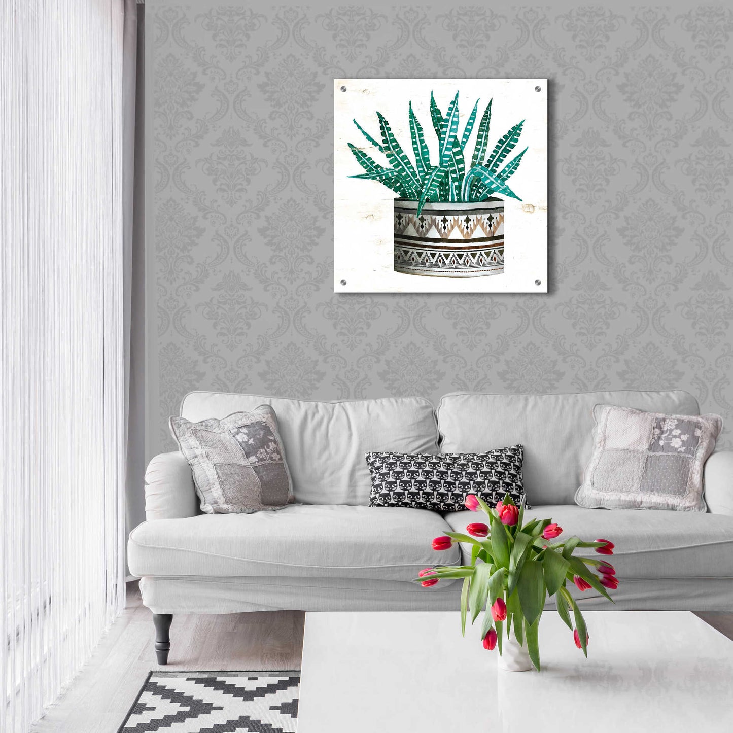 Epic Art 'Mud Cloth Succulent II' by Cindy Jacobs, Acrylic Glass Wall Art,24x24