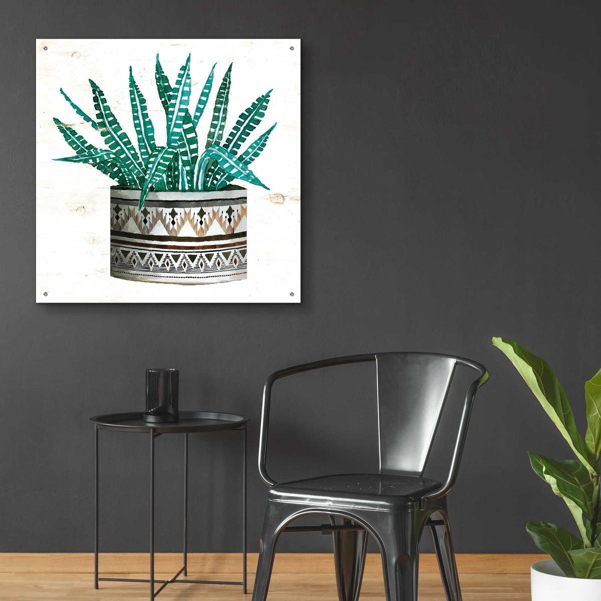 Epic Art 'Mud Cloth Succulent II' by Cindy Jacobs, Acrylic Glass Wall Art,36x36