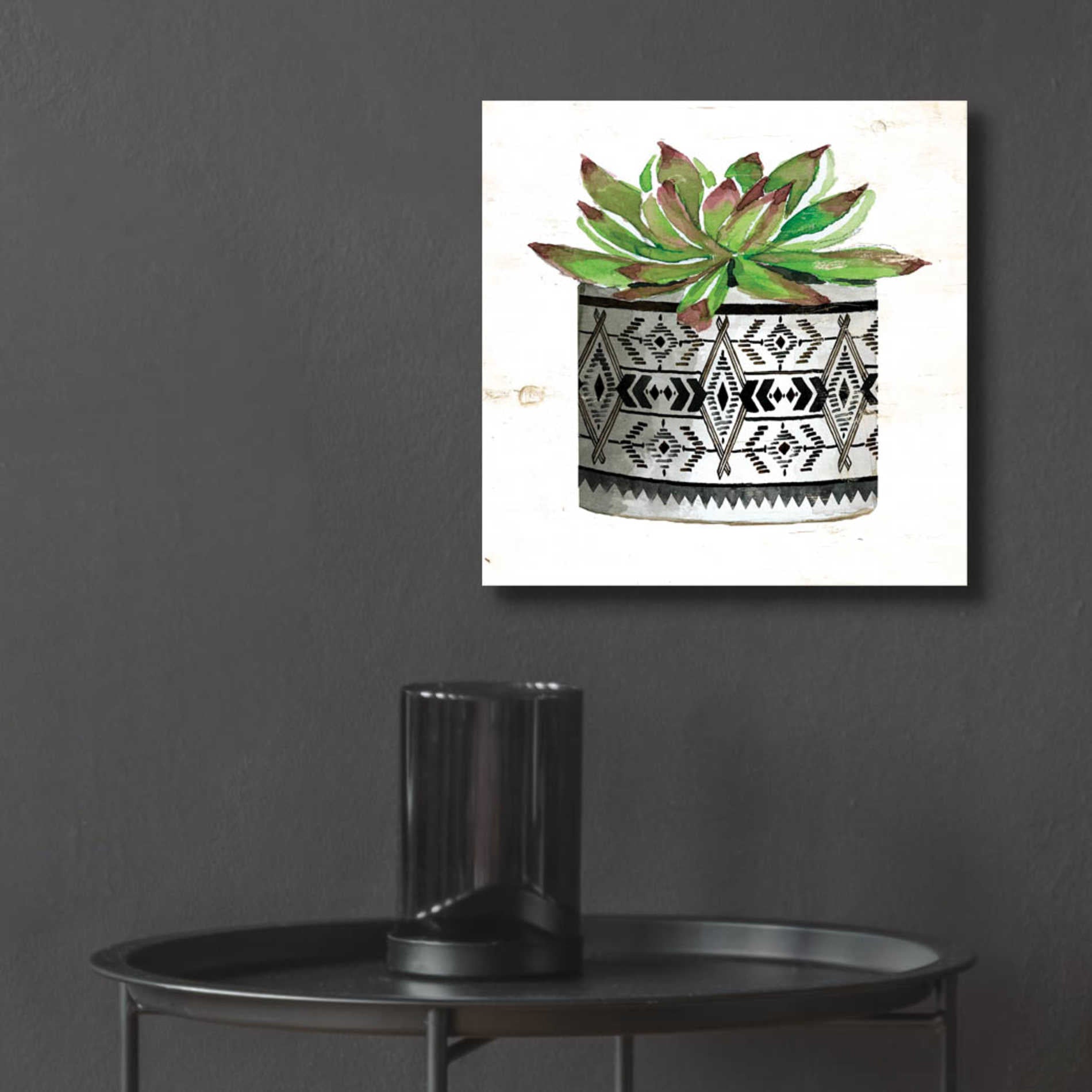 Epic Art 'Mud Cloth Succulent III' by Cindy Jacobs, Acrylic Glass Wall Art,12x12