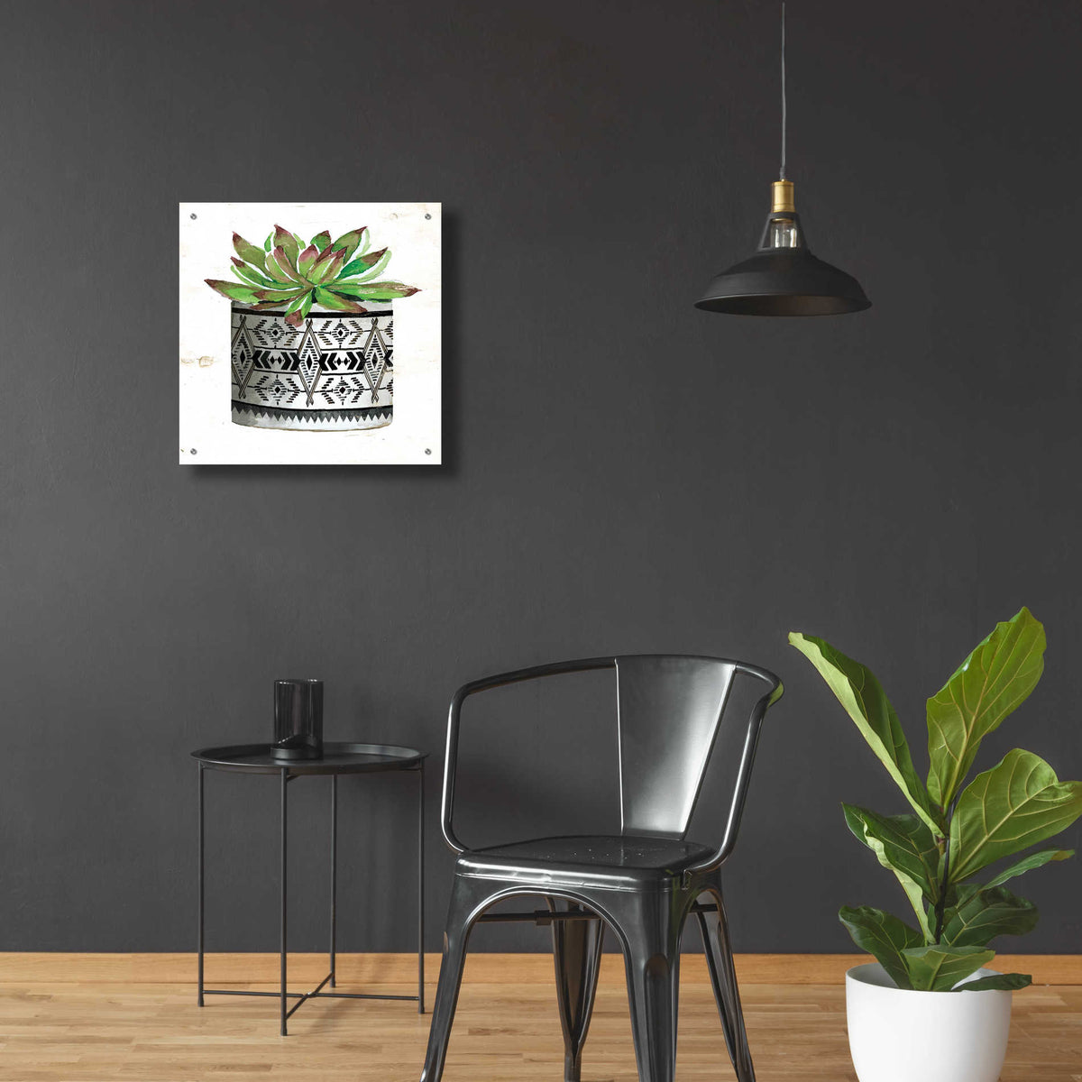 Epic Art 'Mud Cloth Succulent III' by Cindy Jacobs, Acrylic Glass Wall Art,24x24