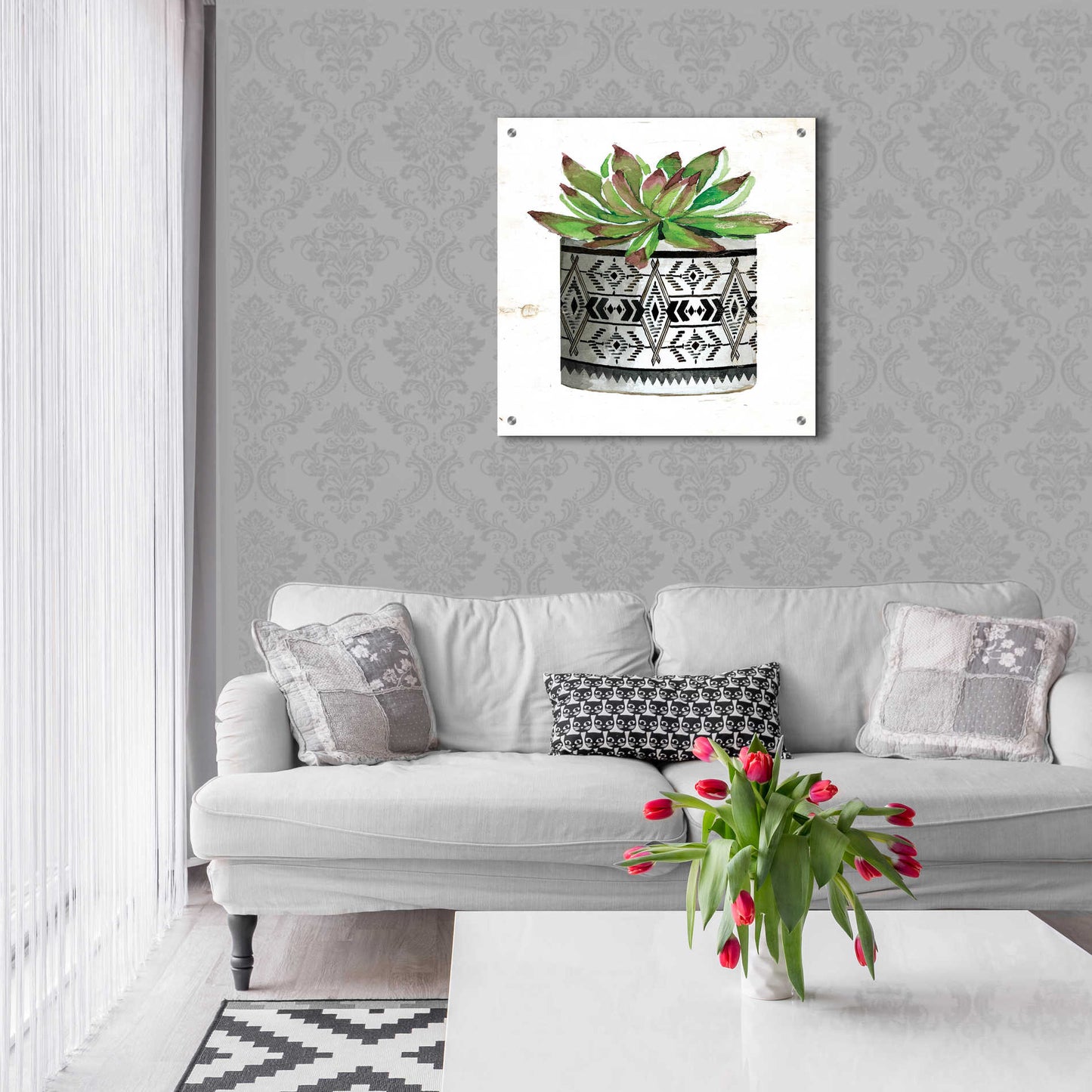 Epic Art 'Mud Cloth Succulent III' by Cindy Jacobs, Acrylic Glass Wall Art,24x24