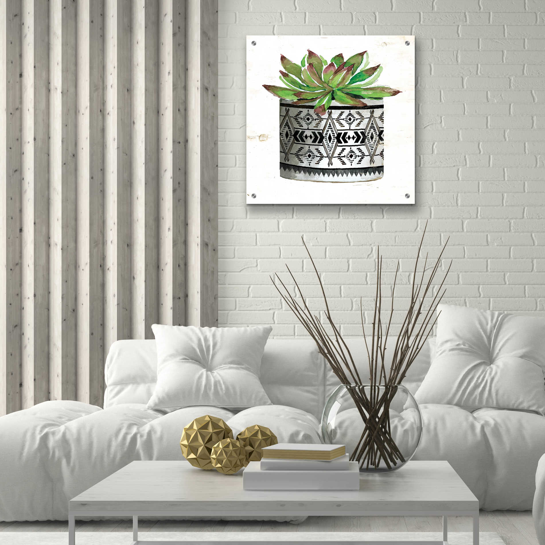 Epic Art 'Mud Cloth Succulent III' by Cindy Jacobs, Acrylic Glass Wall Art,24x24