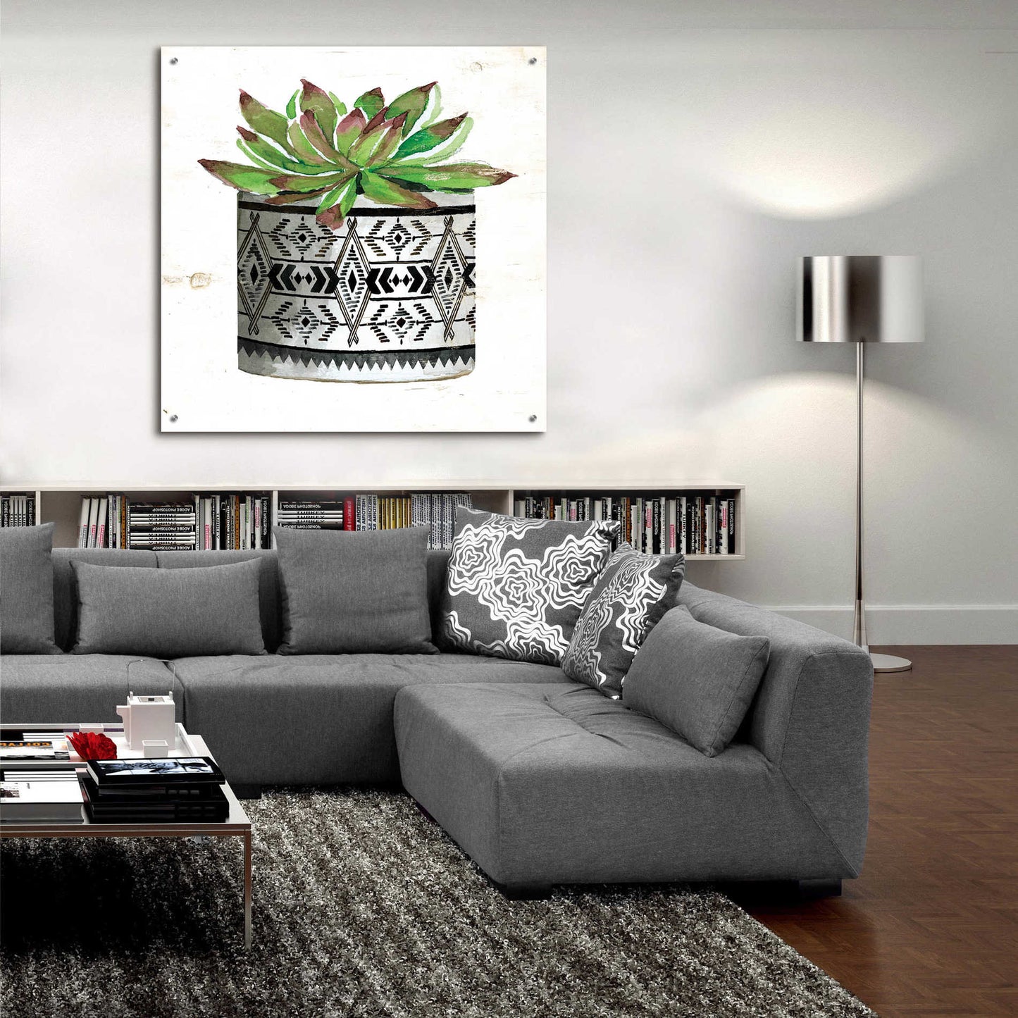 Epic Art 'Mud Cloth Succulent III' by Cindy Jacobs, Acrylic Glass Wall Art,36x36