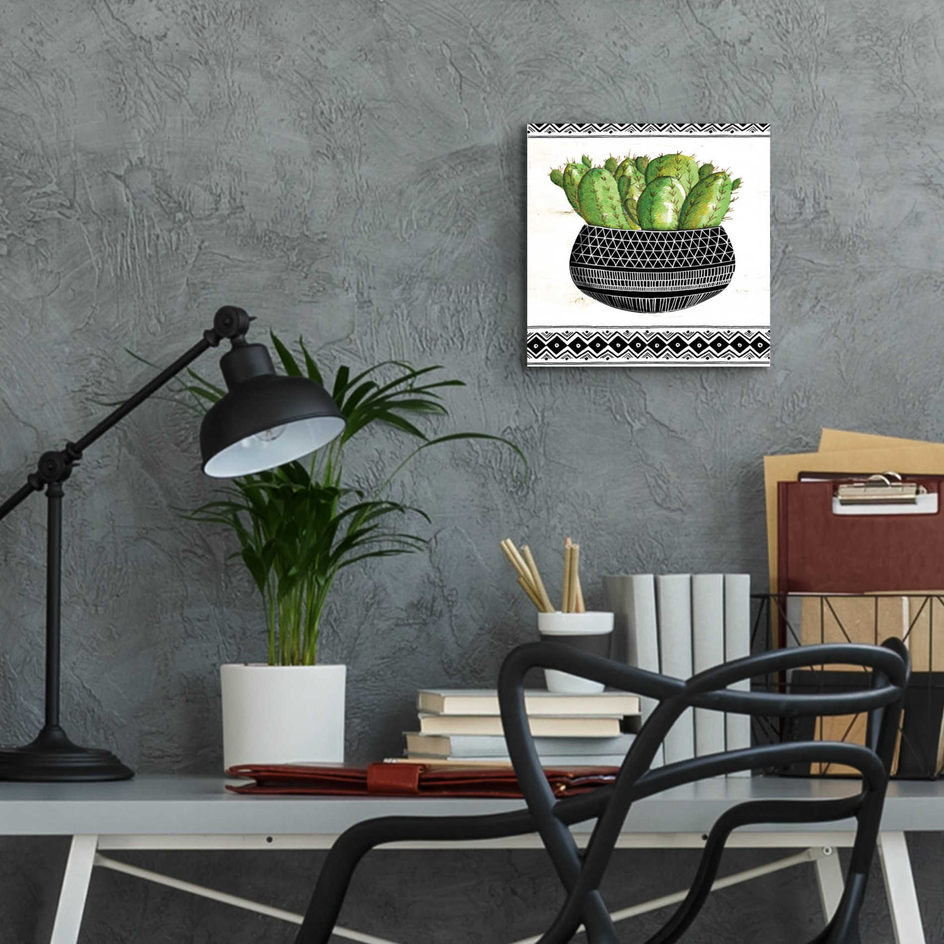 Epic Art 'Mud Cloth Black and White Succulent I' by Cindy Jacobs, Acrylic Glass Wall Art,12x12