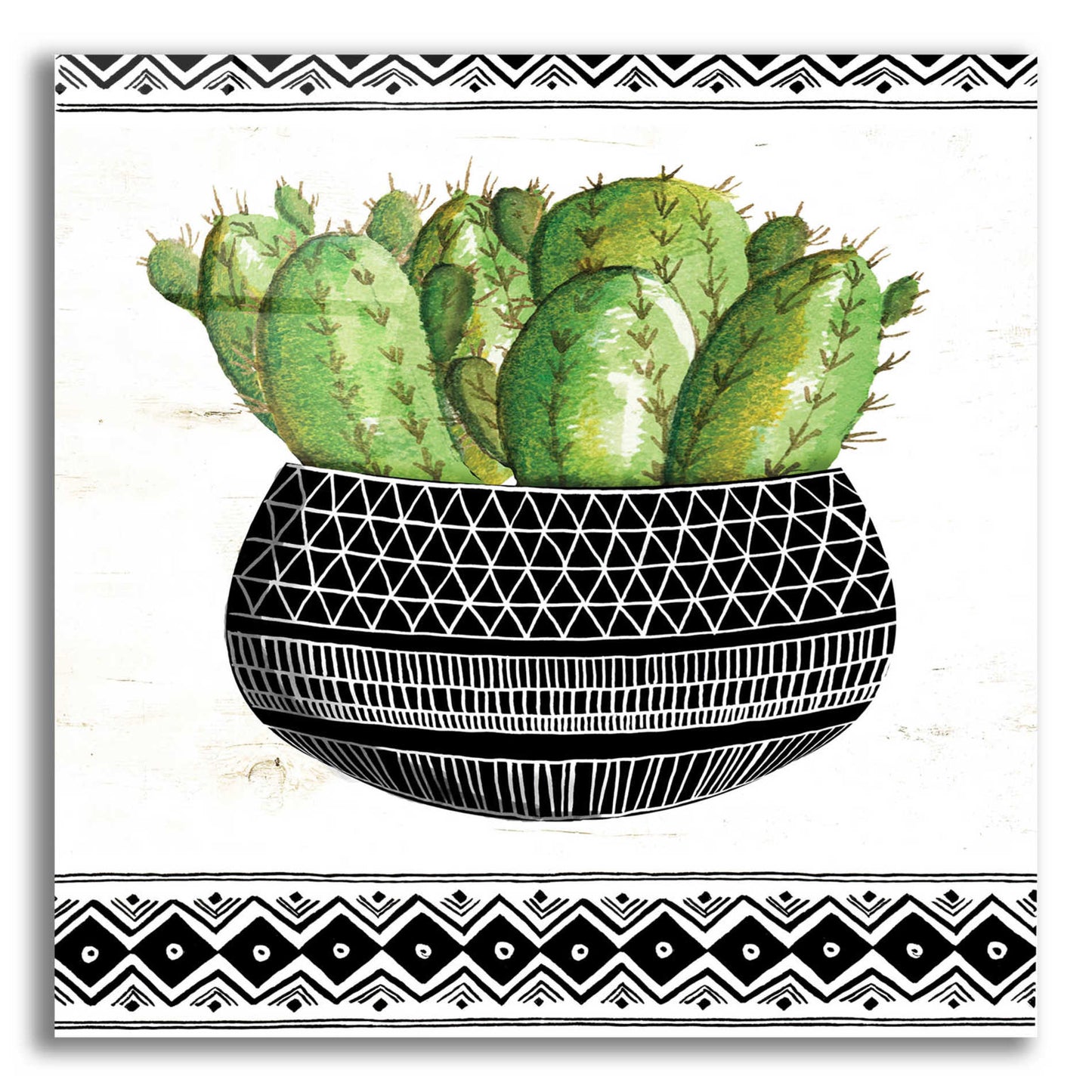 Epic Art 'Mud Cloth Black and White Succulent I' by Cindy Jacobs, Acrylic Glass Wall Art