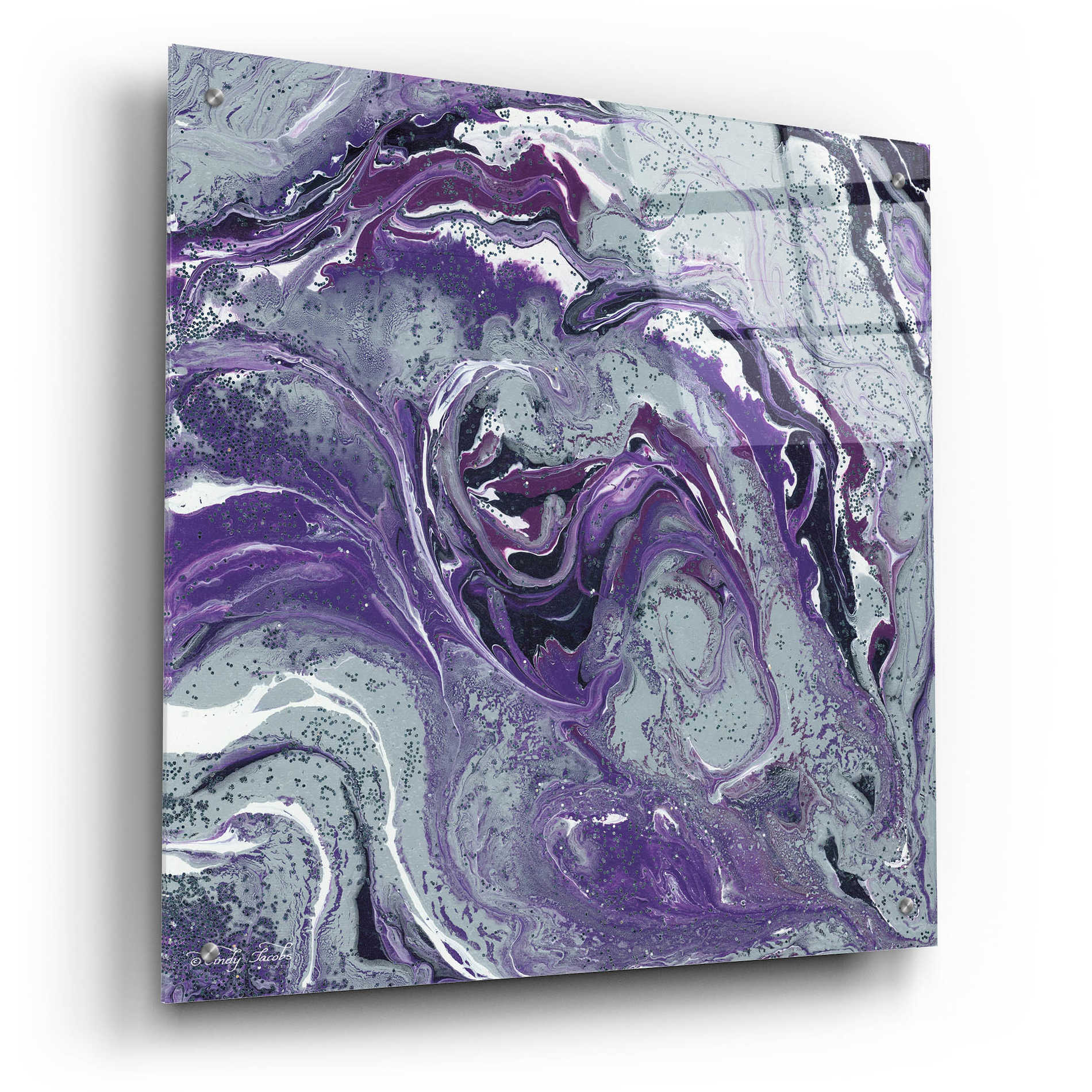 Epic Art 'Abstract in Purple I' by Cindy Jacobs, Acrylic Glass Wall Art,24x24