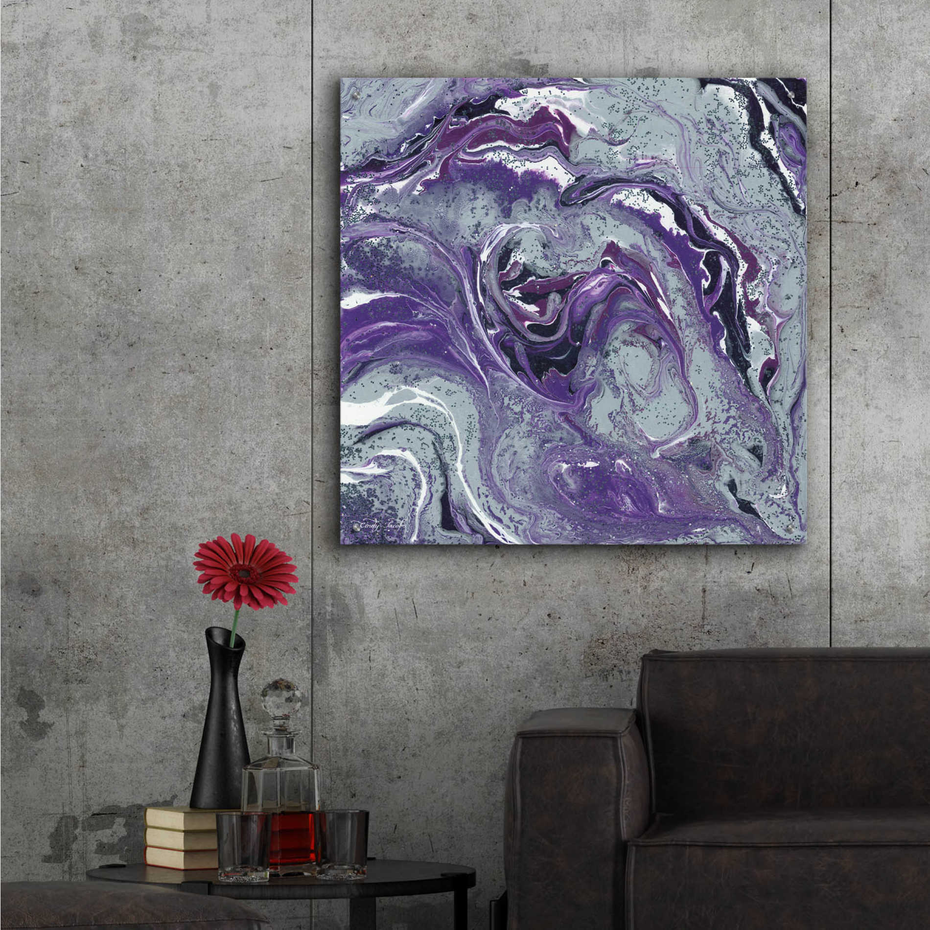 Epic Art 'Abstract in Purple I' by Cindy Jacobs, Acrylic Glass Wall Art,36x36