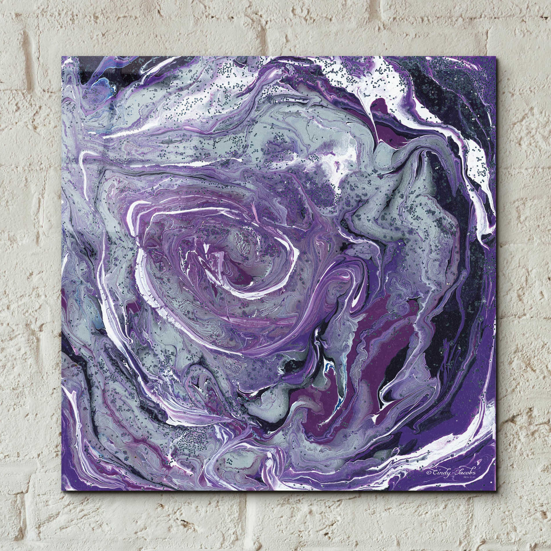 Epic Art 'Abstract in Purple II' by Cindy Jacobs, Acrylic Glass Wall Art,12x12