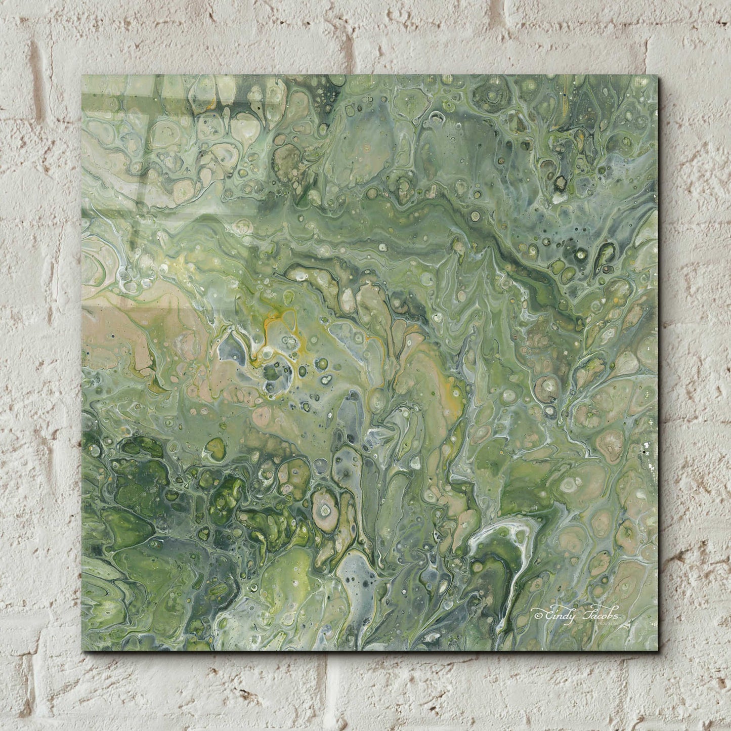 Epic Art 'Abstract in Seafoam III' by Cindy Jacobs, Acrylic Glass Wall Art,12x12