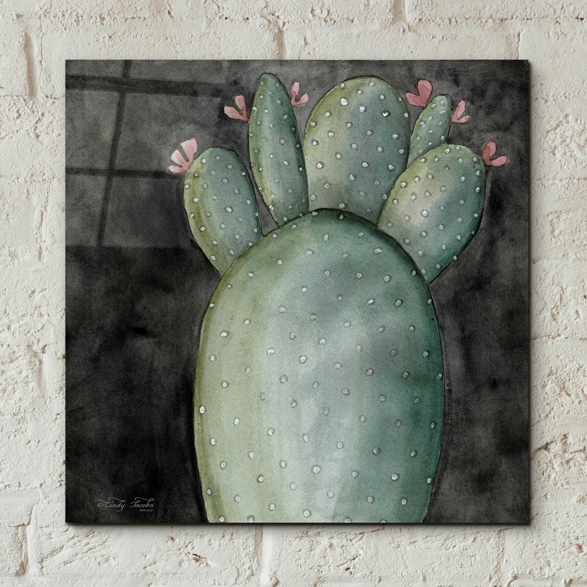 Epic Art 'Big Blooming Cactus I' by Cindy Jacobs, Acrylic Glass Wall Art,12x12