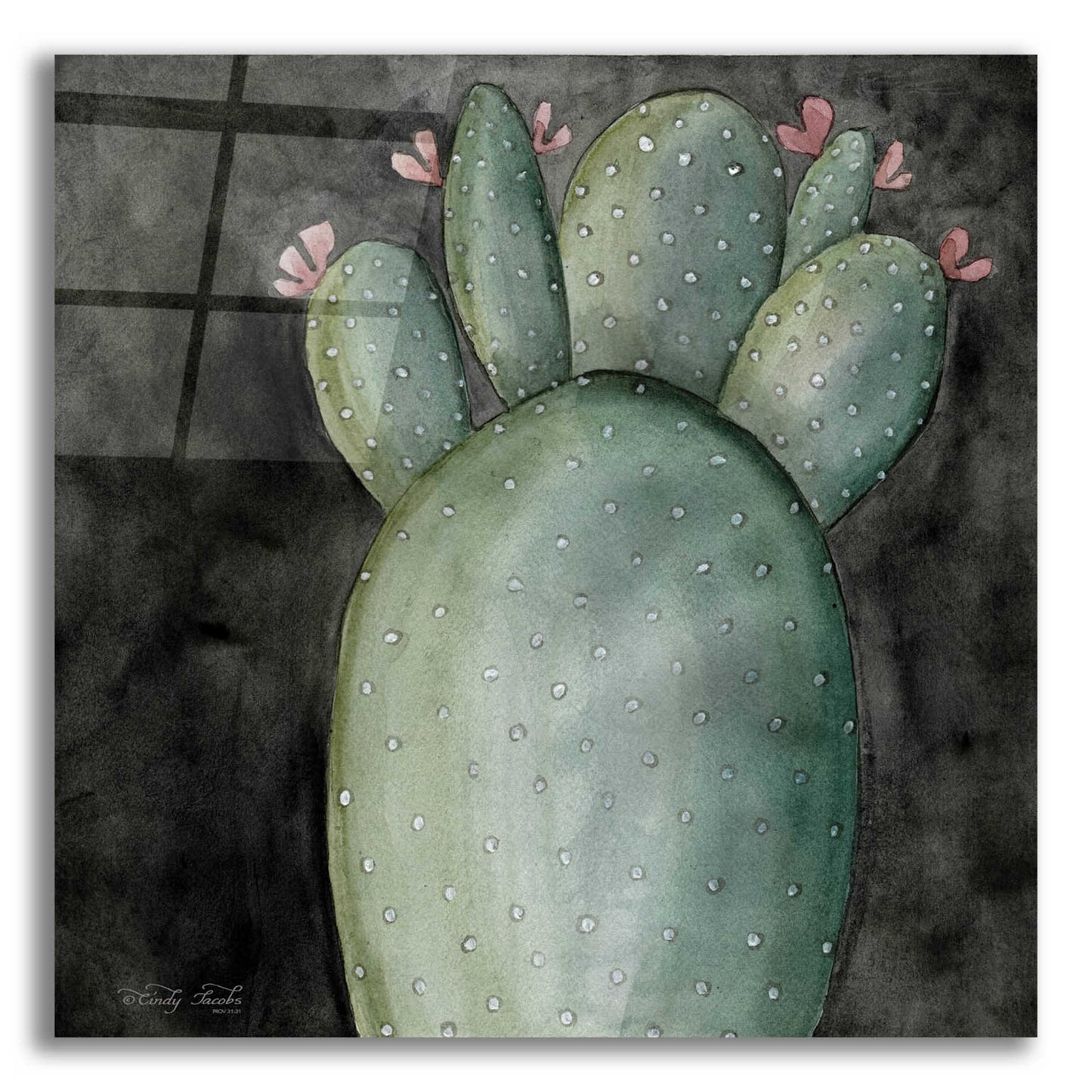 Epic Art 'Big Blooming Cactus I' by Cindy Jacobs, Acrylic Glass Wall Art,12x12