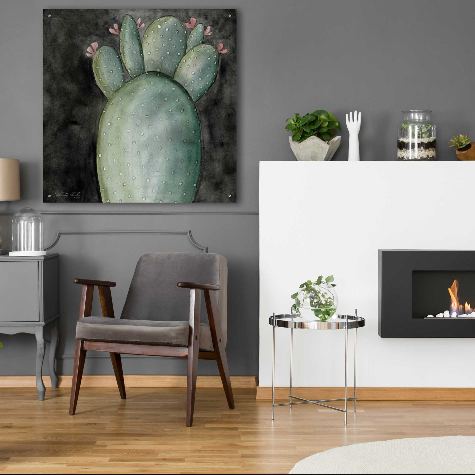 Epic Art 'Big Blooming Cactus I' by Cindy Jacobs, Acrylic Glass Wall Art,36x36