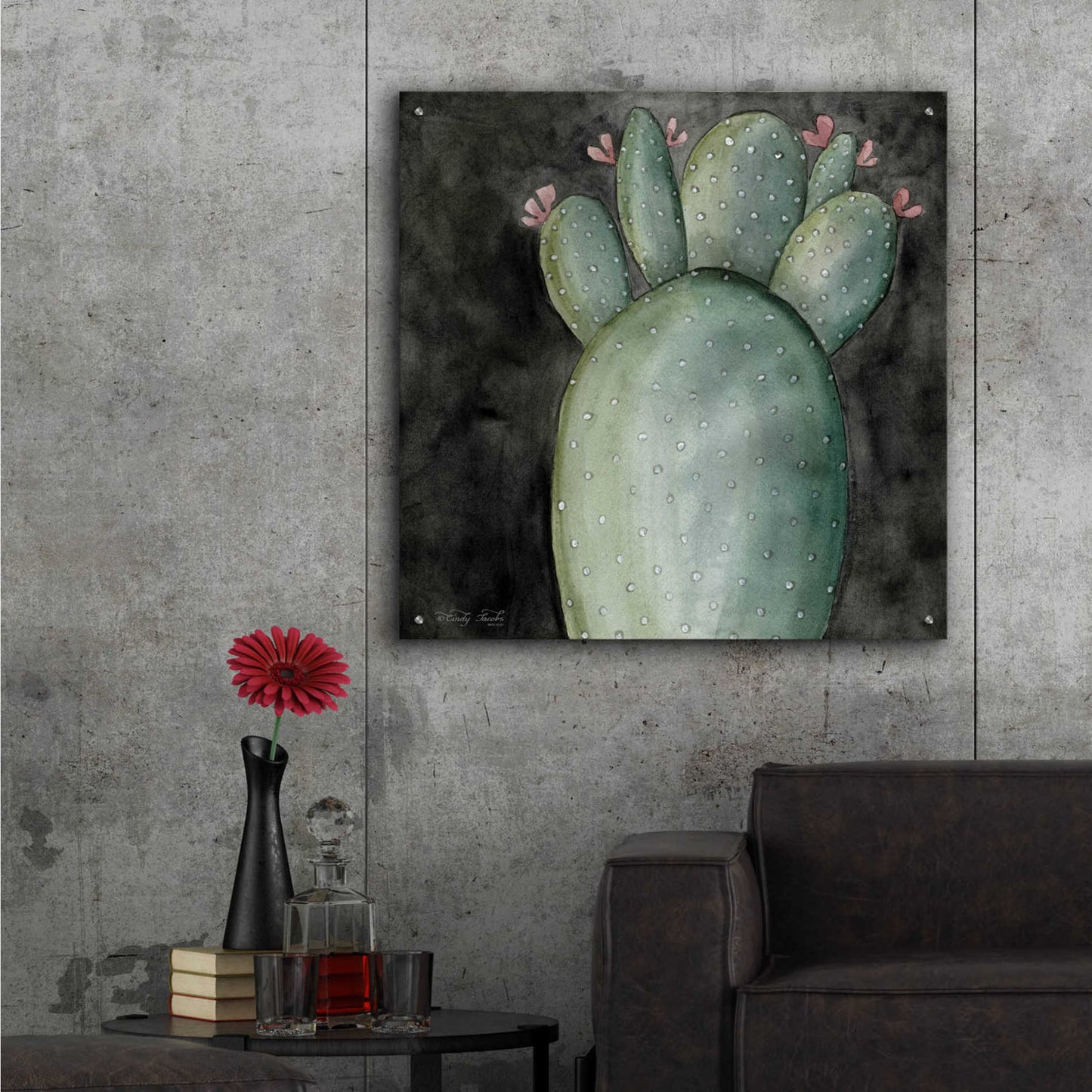 Epic Art 'Big Blooming Cactus I' by Cindy Jacobs, Acrylic Glass Wall Art,36x36