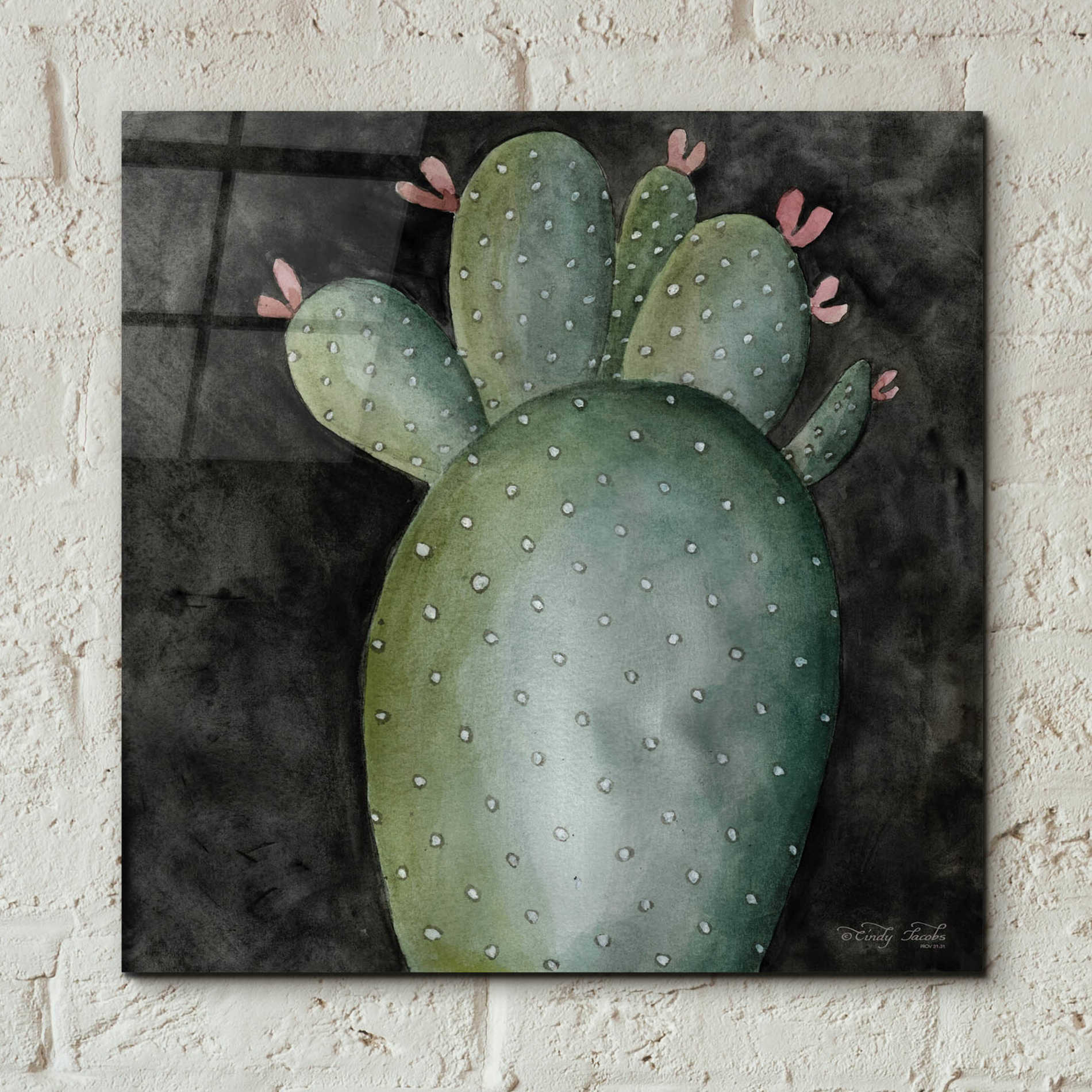 Epic Art 'Big Blooming Cactus II' by Cindy Jacobs, Acrylic Glass Wall Art,12x12