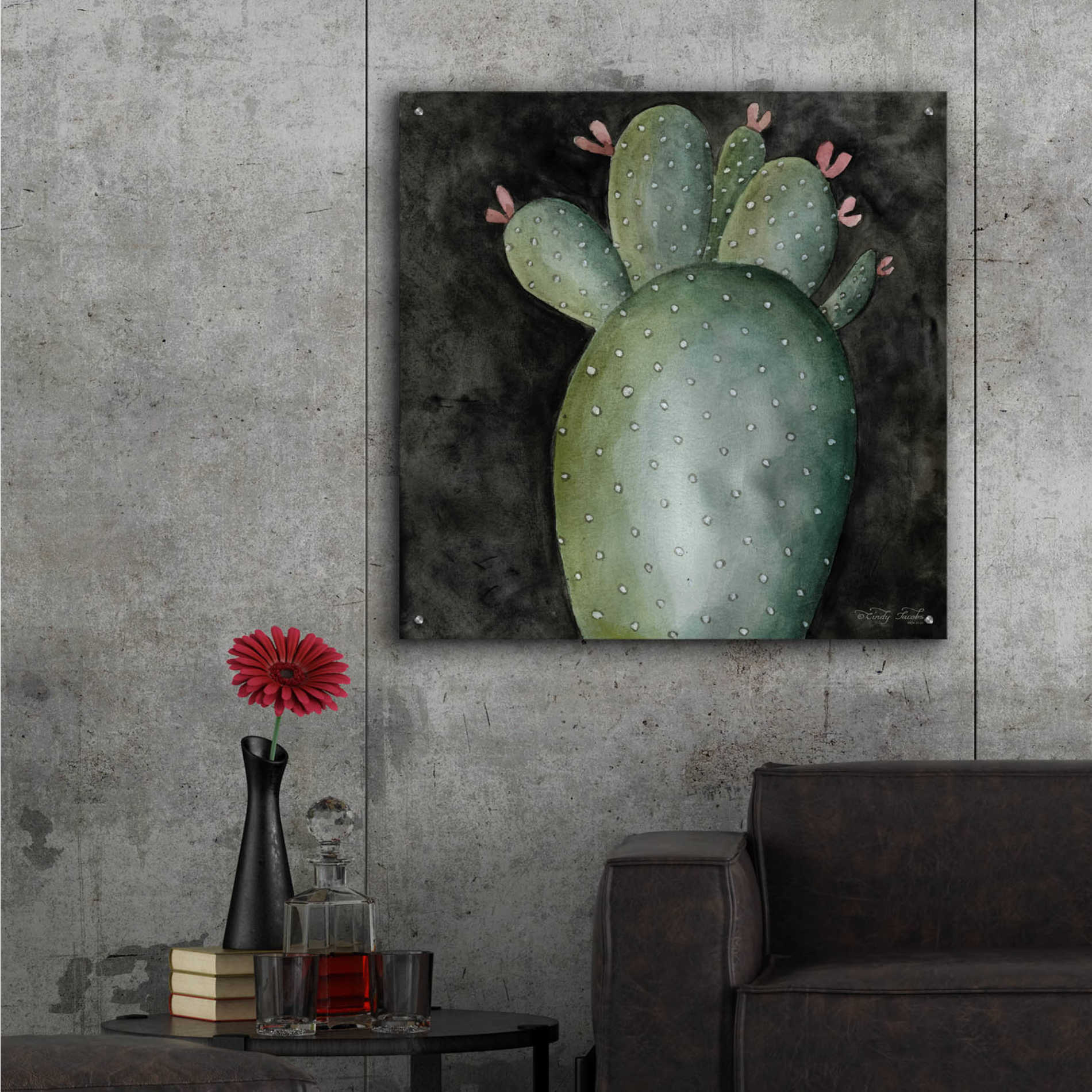 Epic Art 'Big Blooming Cactus II' by Cindy Jacobs, Acrylic Glass Wall Art,36x36