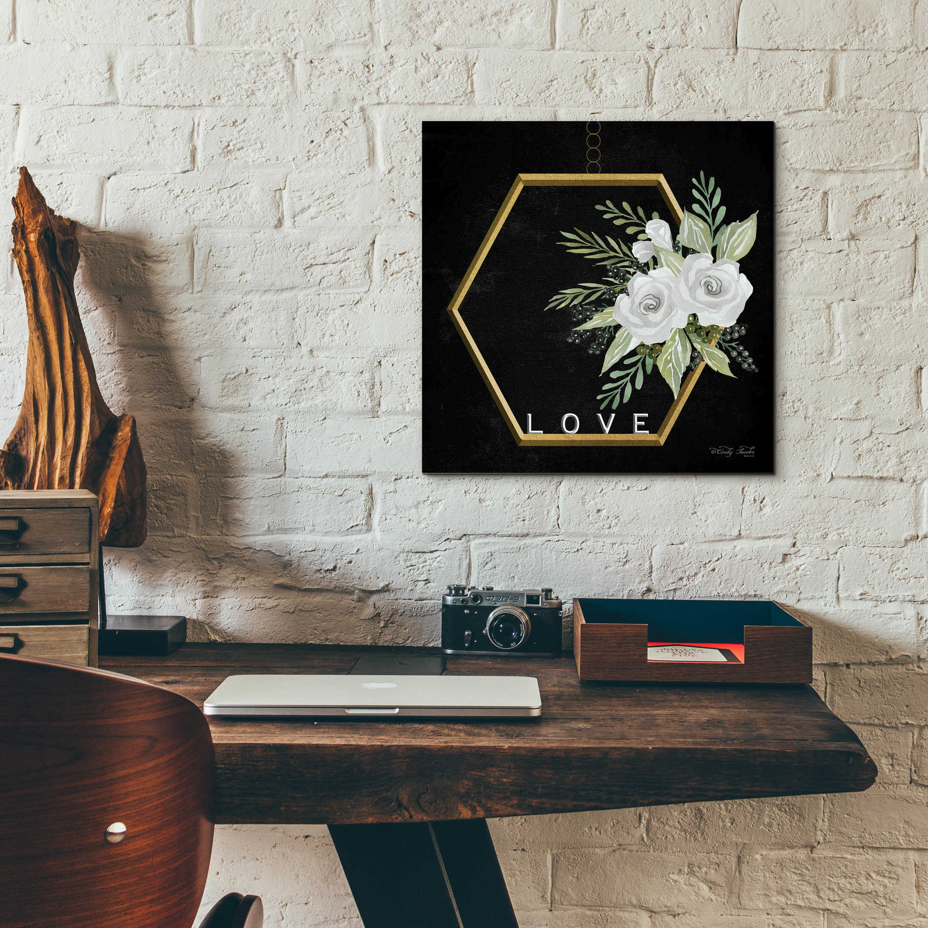 Epic Art 'Geometric Hexagon Muted Floral' by Cindy Jacobs, Acrylic Glass Wall Art,12x12