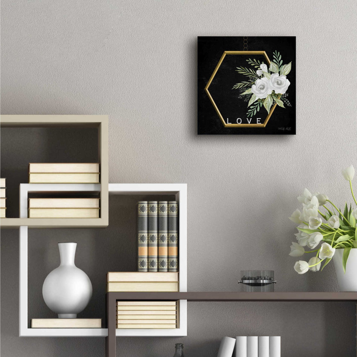 Epic Art 'Geometric Hexagon Muted Floral' by Cindy Jacobs, Acrylic Glass Wall Art,12x12