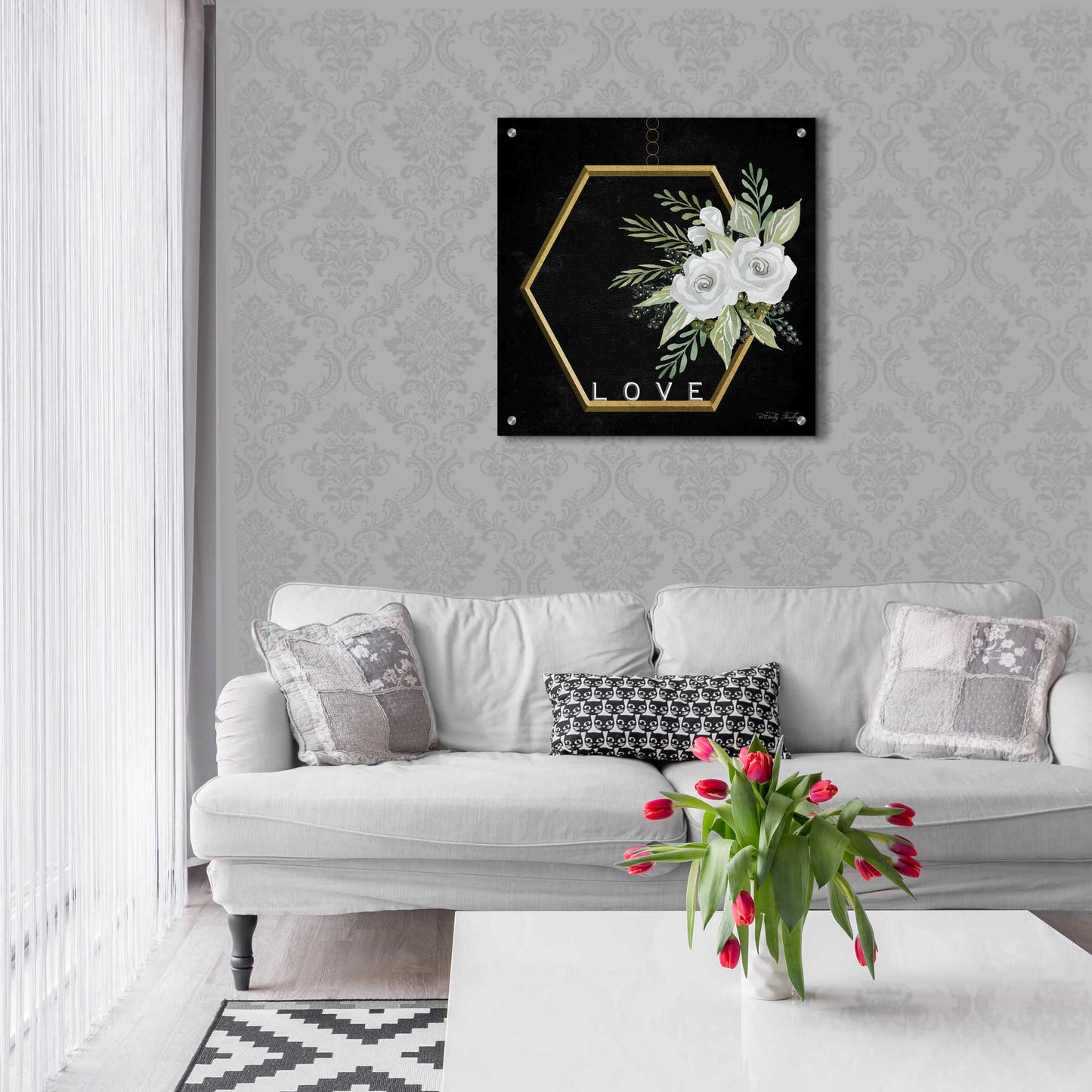 Epic Art 'Geometric Hexagon Muted Floral' by Cindy Jacobs, Acrylic Glass Wall Art,24x24