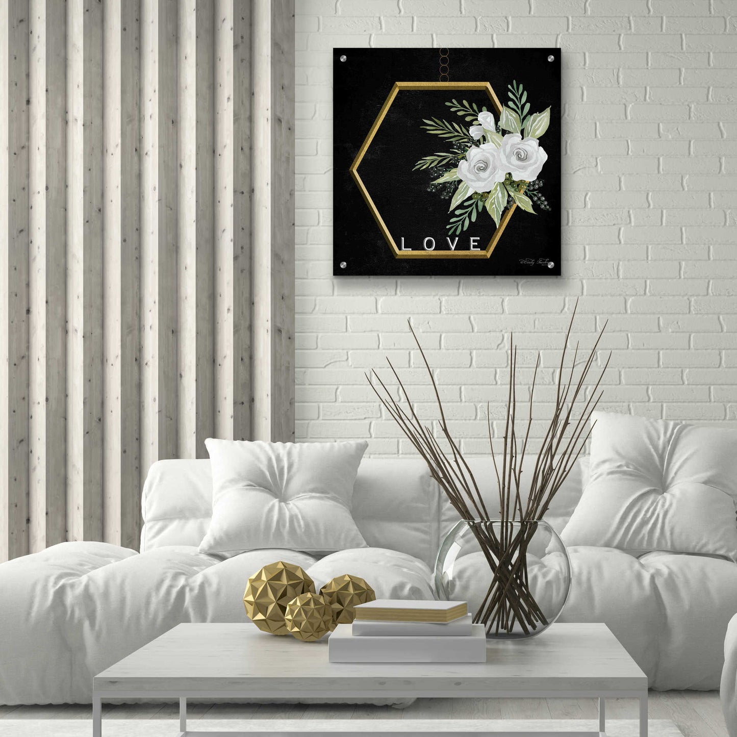 Epic Art 'Geometric Hexagon Muted Floral' by Cindy Jacobs, Acrylic Glass Wall Art,24x24