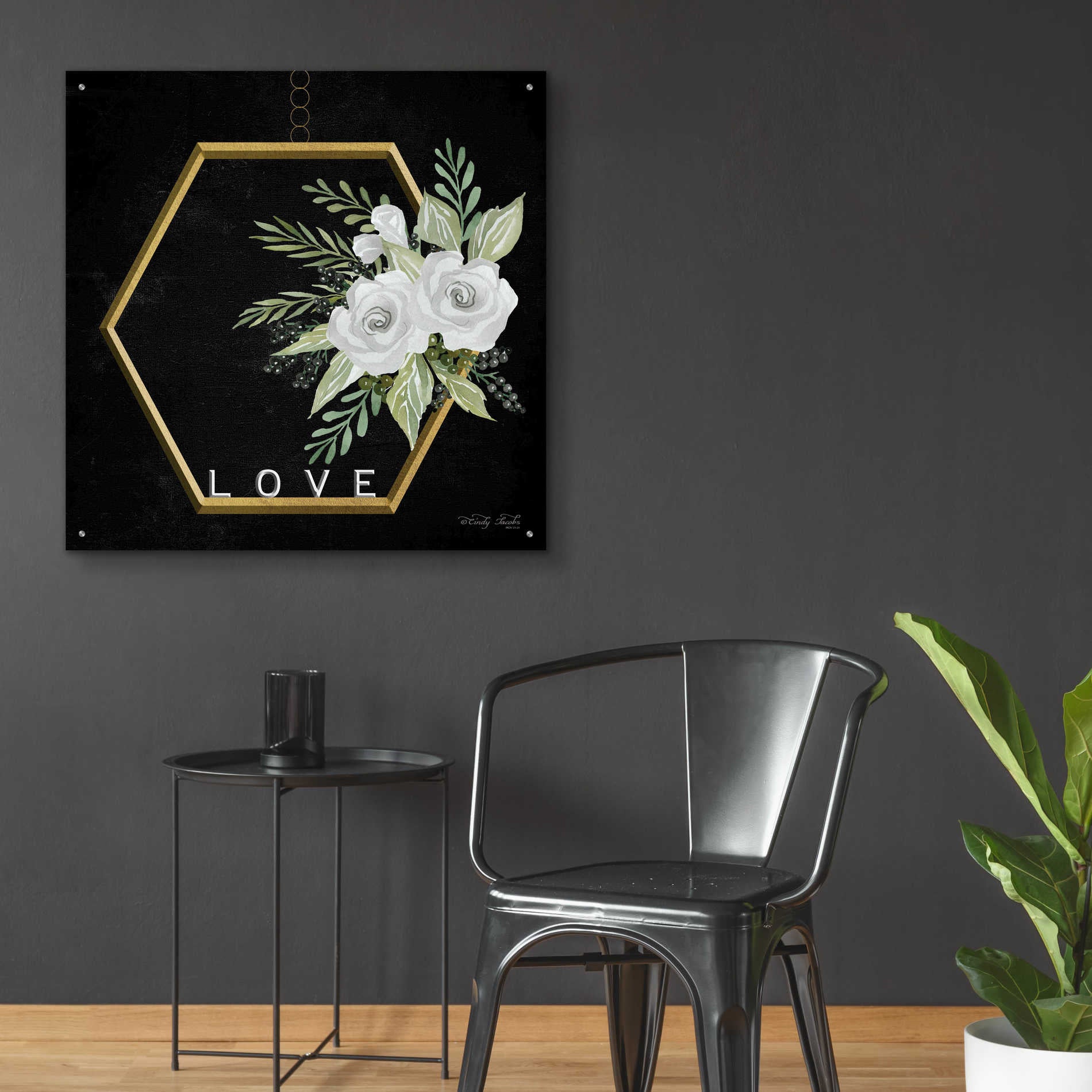 Epic Art 'Geometric Hexagon Muted Floral' by Cindy Jacobs, Acrylic Glass Wall Art,36x36