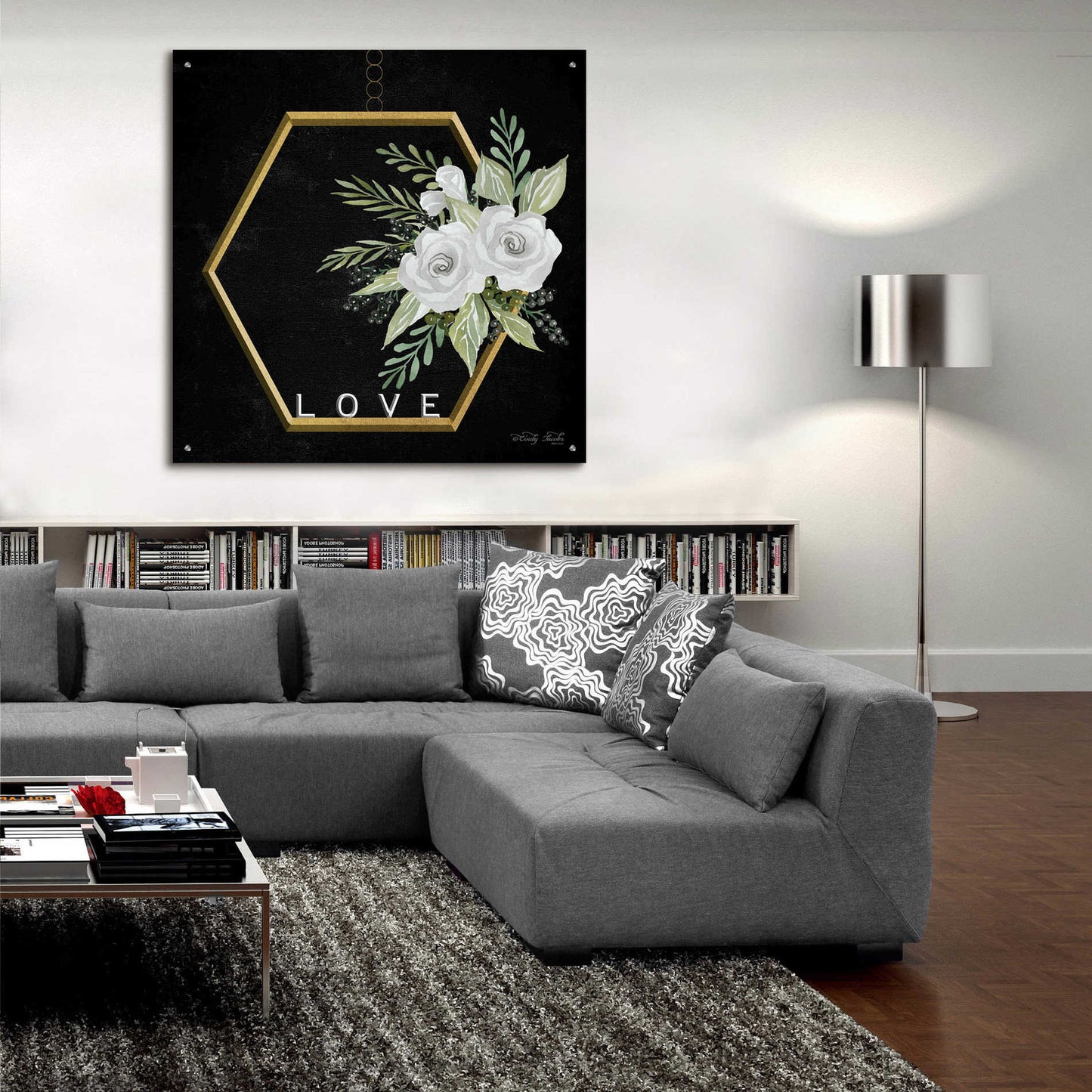 Epic Art 'Geometric Hexagon Muted Floral' by Cindy Jacobs, Acrylic Glass Wall Art,36x36