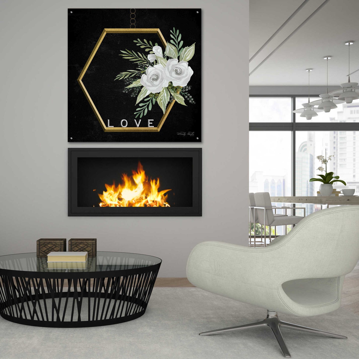 Epic Art 'Geometric Hexagon Muted Floral' by Cindy Jacobs, Acrylic Glass Wall Art,36x36