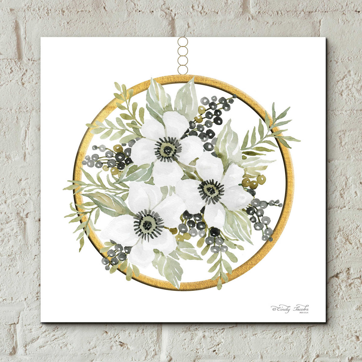 Epic Art 'Geometric Circle Muted Floral' by Cindy Jacobs, Acrylic Glass Wall Art,12x12
