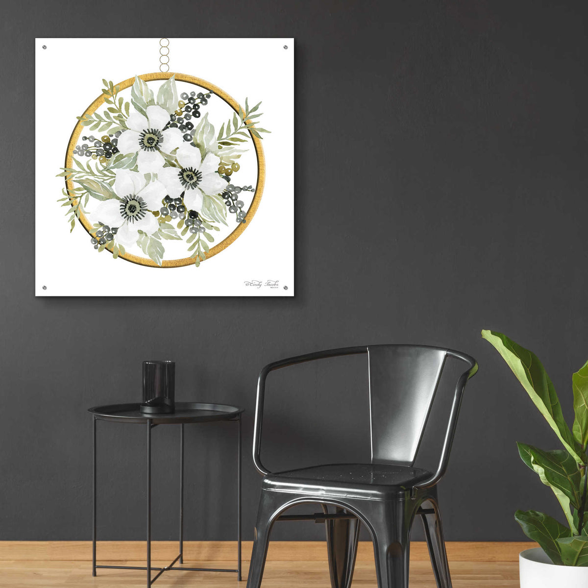 Epic Art 'Geometric Circle Muted Floral' by Cindy Jacobs, Acrylic Glass Wall Art,36x36