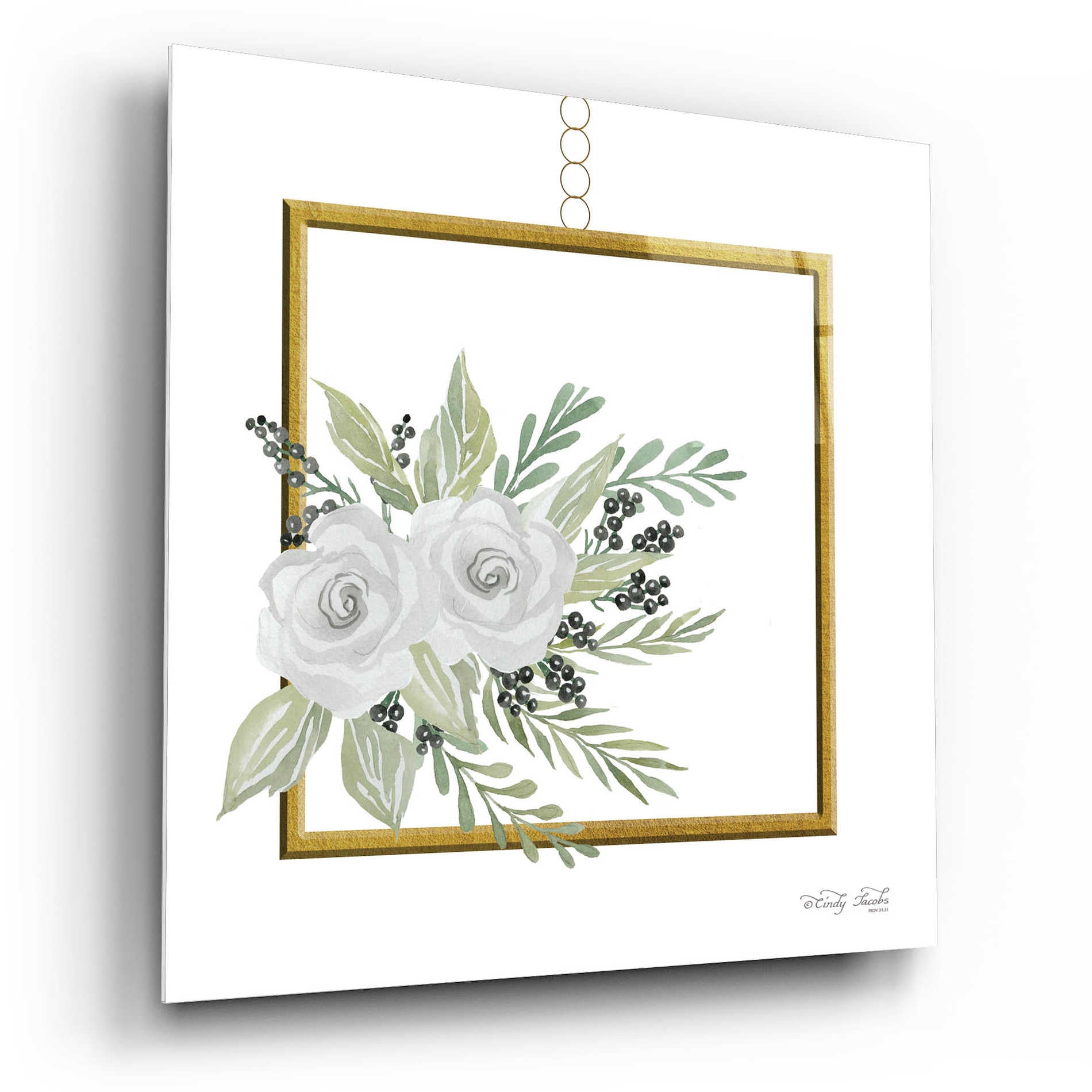 Epic Art 'Geometric Square Muted Floral' by Cindy Jacobs, Acrylic Glass Wall Art,12x12