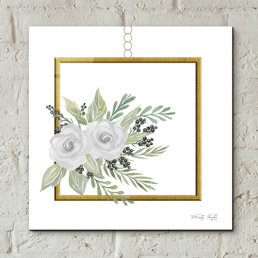 Epic Art 'Geometric Square Muted Floral' by Cindy Jacobs, Acrylic Glass Wall Art,12x12